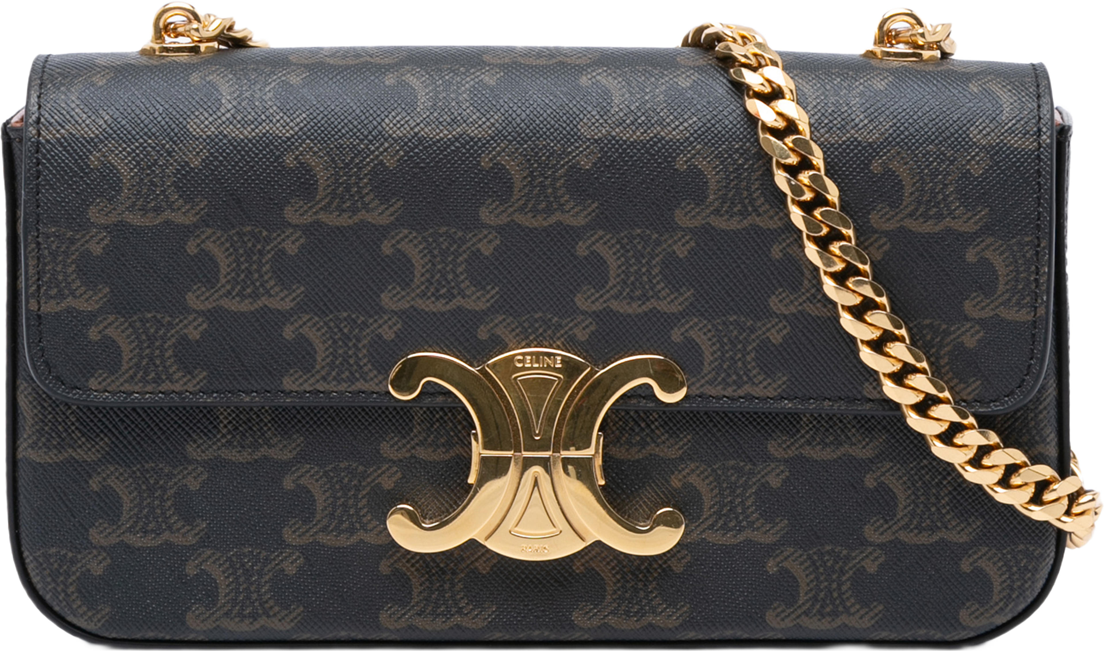 Celine Triomphe Coated Canvas Claude Chain Shoulder Bag