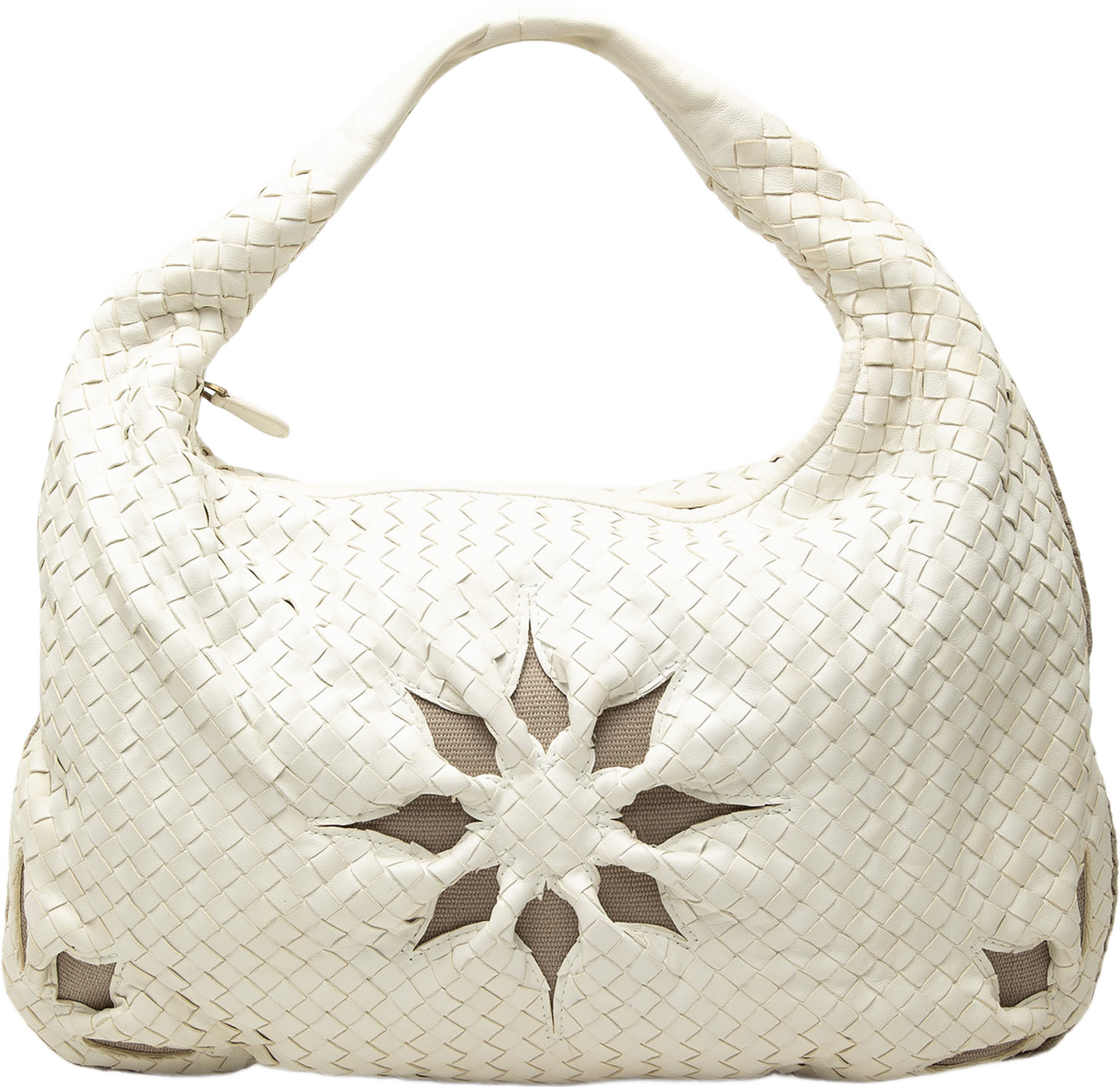 Bottega Veneta Large Nappa Intrecciato Flower Veneta Hobo, från Luxclusif, i färgen vit. Klicka för att öppna bilden i stort format