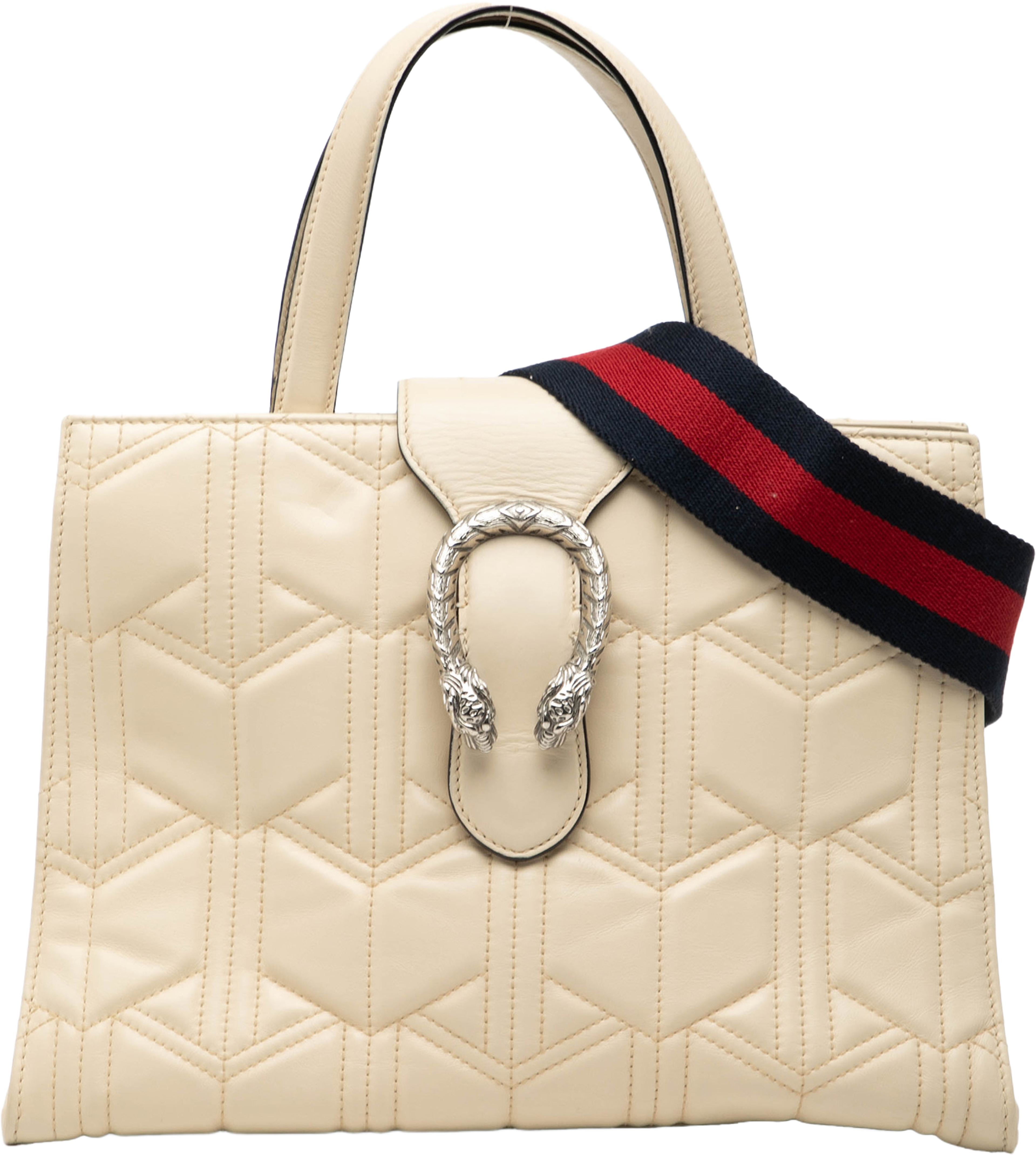 Gucci Quilted Leather Dionysus Web Satchel, från Luxclusif, i färgen ivory. Klicka för att öppna bilden i stort format