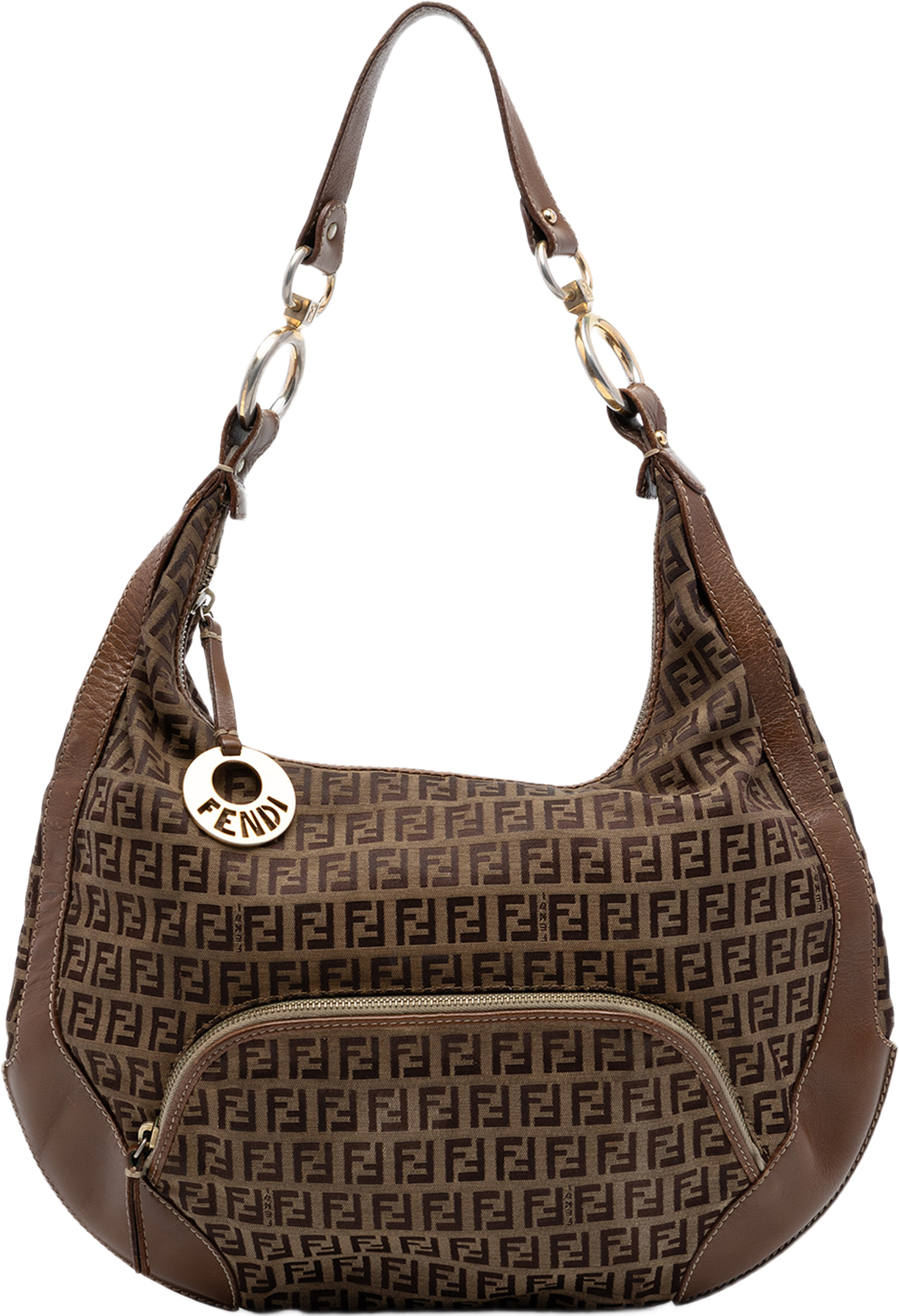 Fendi Zucchino Canvas Chef Pocket Hobo, från Luxclusif, i färgen brown. Klicka för att öppna bilden i stort format