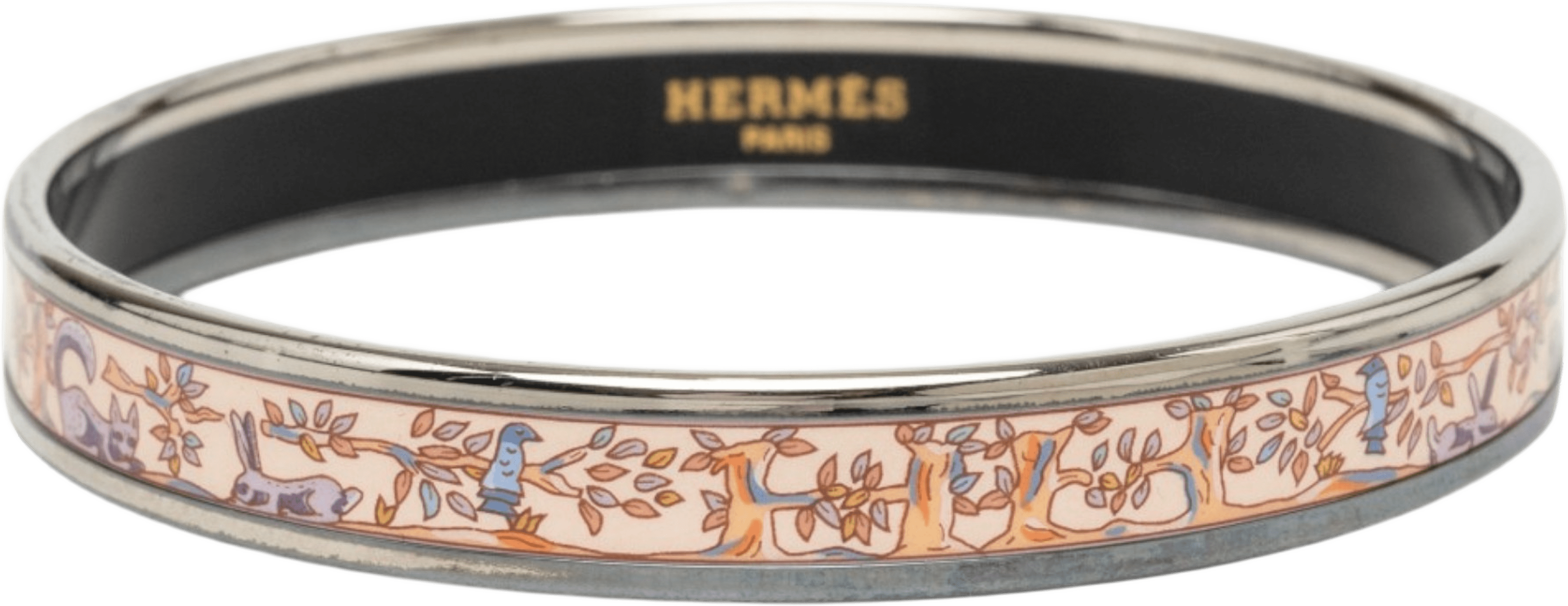 Hermès Narrow Enamel Forest Animals Bangle Bracelet 65, från Luxclusif, i färgen rosa. Klicka för att öppna bilden i stort format