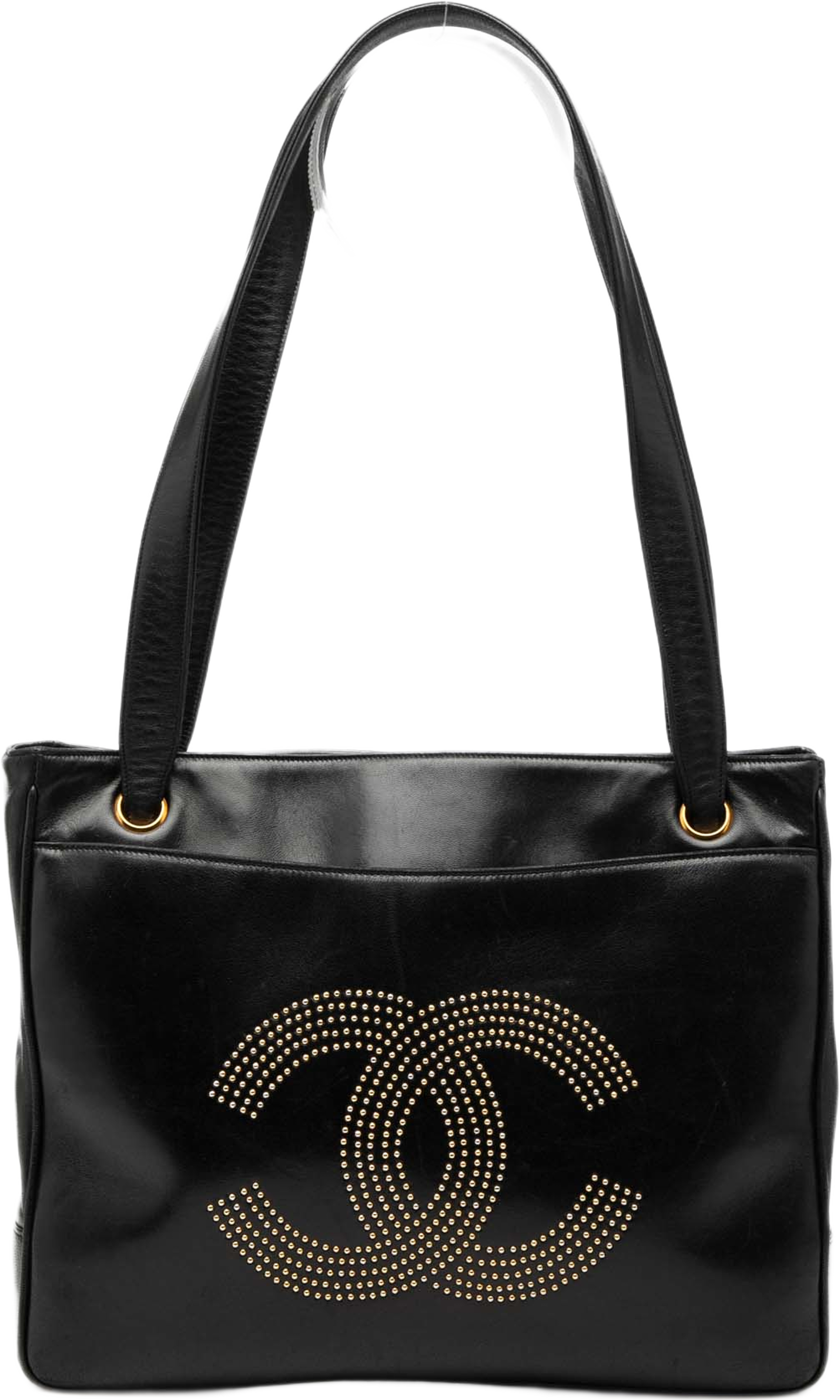 Chanel Lambskin Cc Studded Logo Tote, från Luxclusif, i färgen black. Klicka för att öppna bilden i stort format