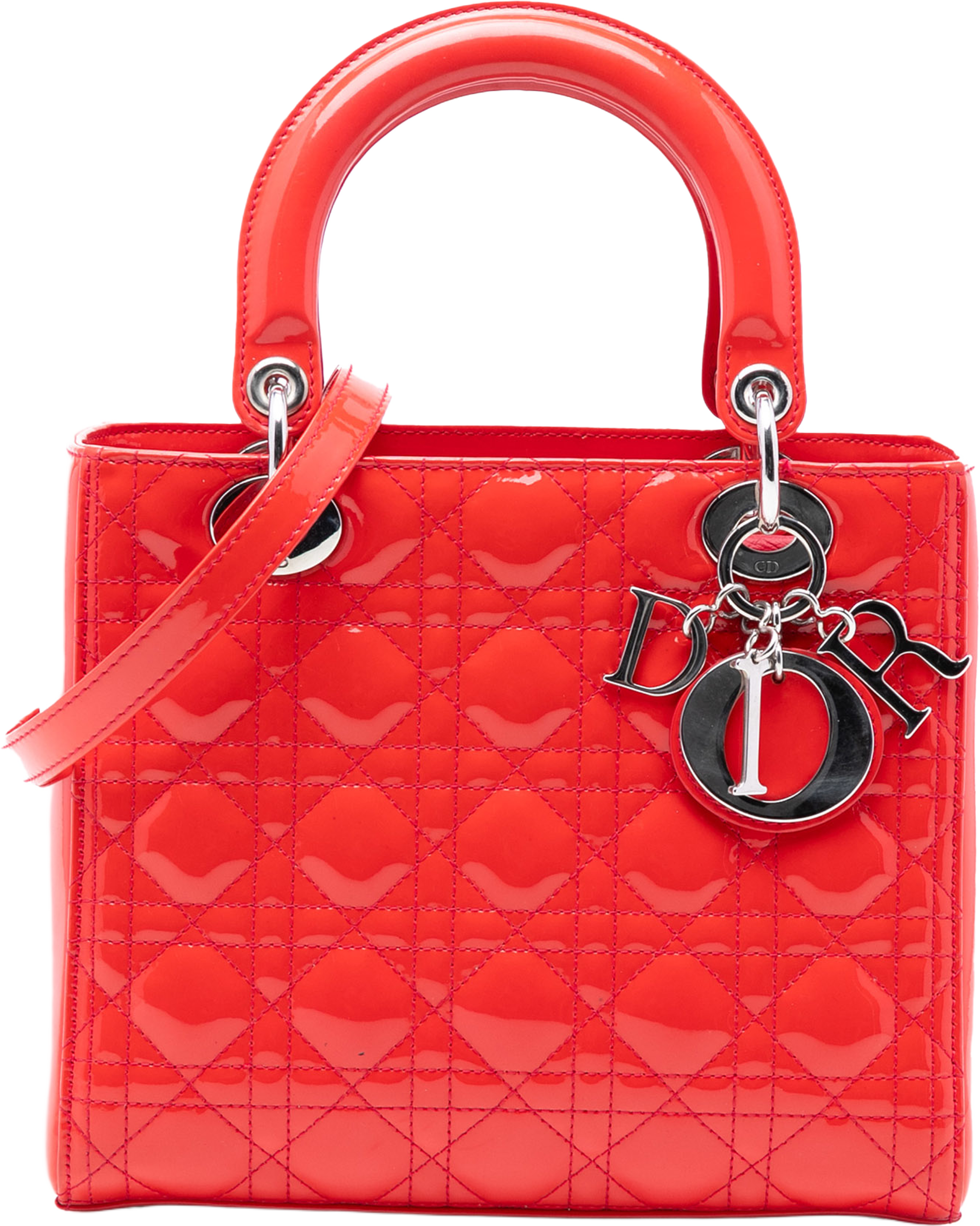 Dior Medium Patent Cannage Lady Dior, från Luxclusif, i färgen dark orange. Klicka för att öppna bilden i stort format