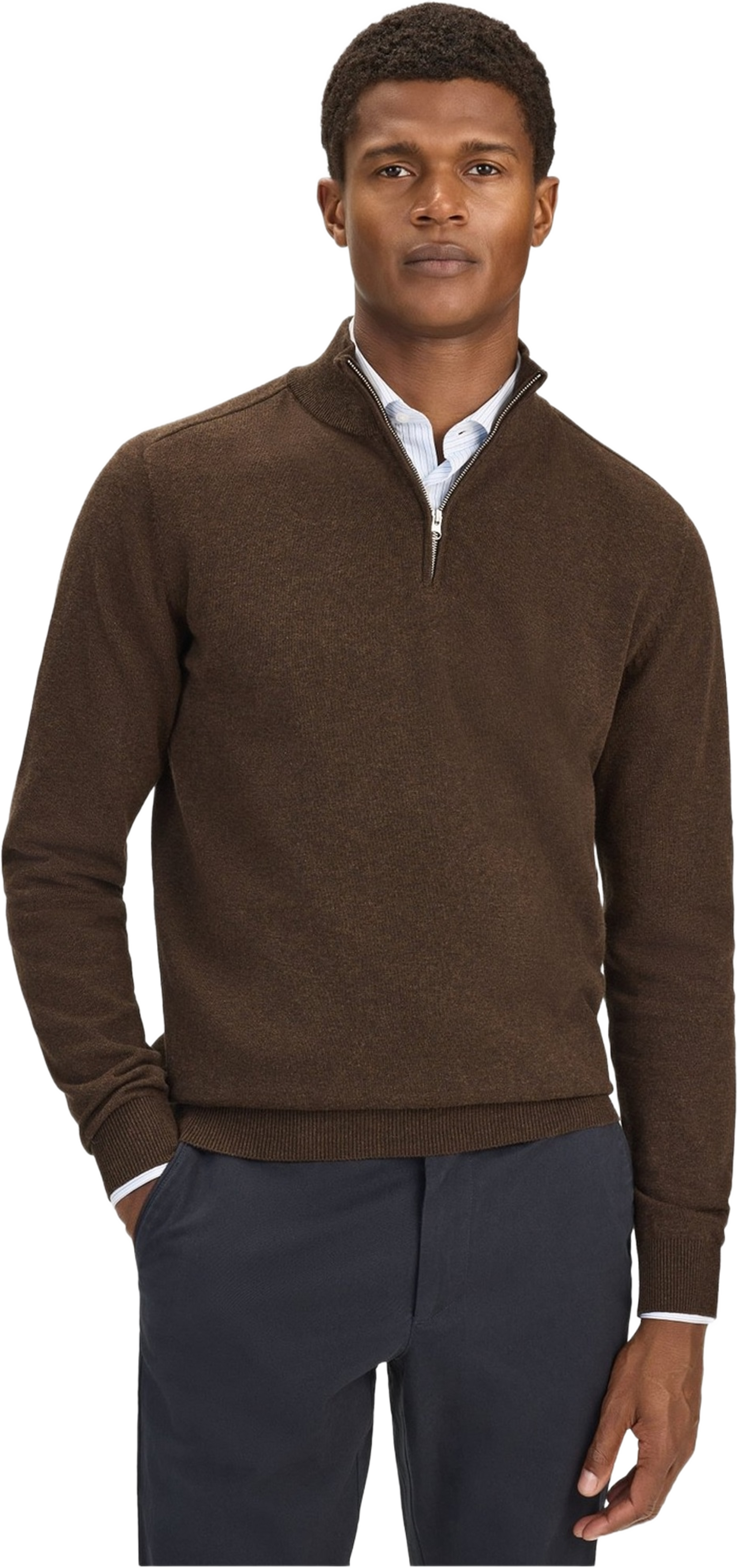 Cotton Plain Knitted Half Zipper Sweater (alex), från John Henric, i färgen dark brown. Klicka för att öppna bilden i stort format