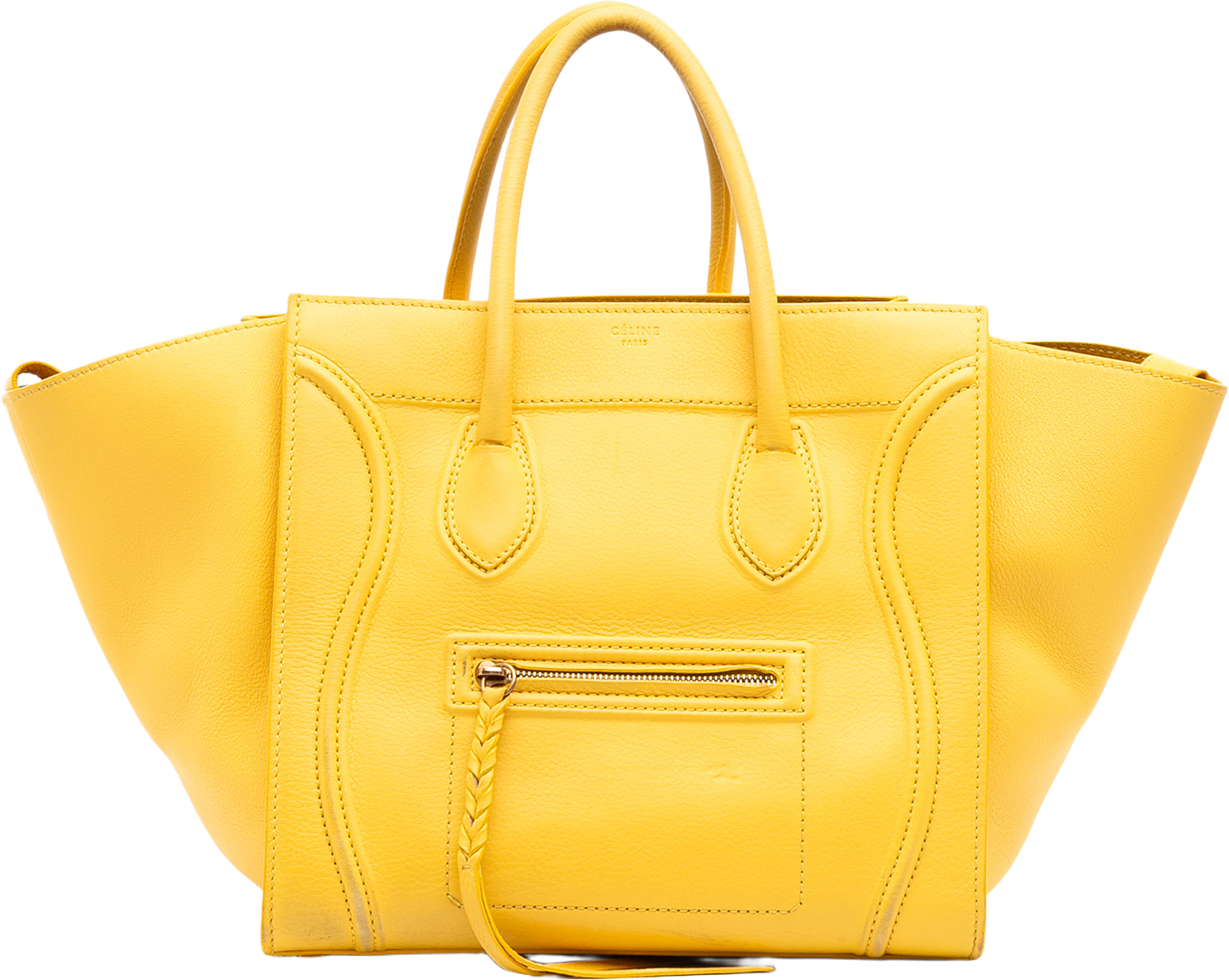 Celine Medium Leather Phantom Luggage Tote, från Luxclusif, i färgen yellow. Klicka för att öppna bilden i stort format