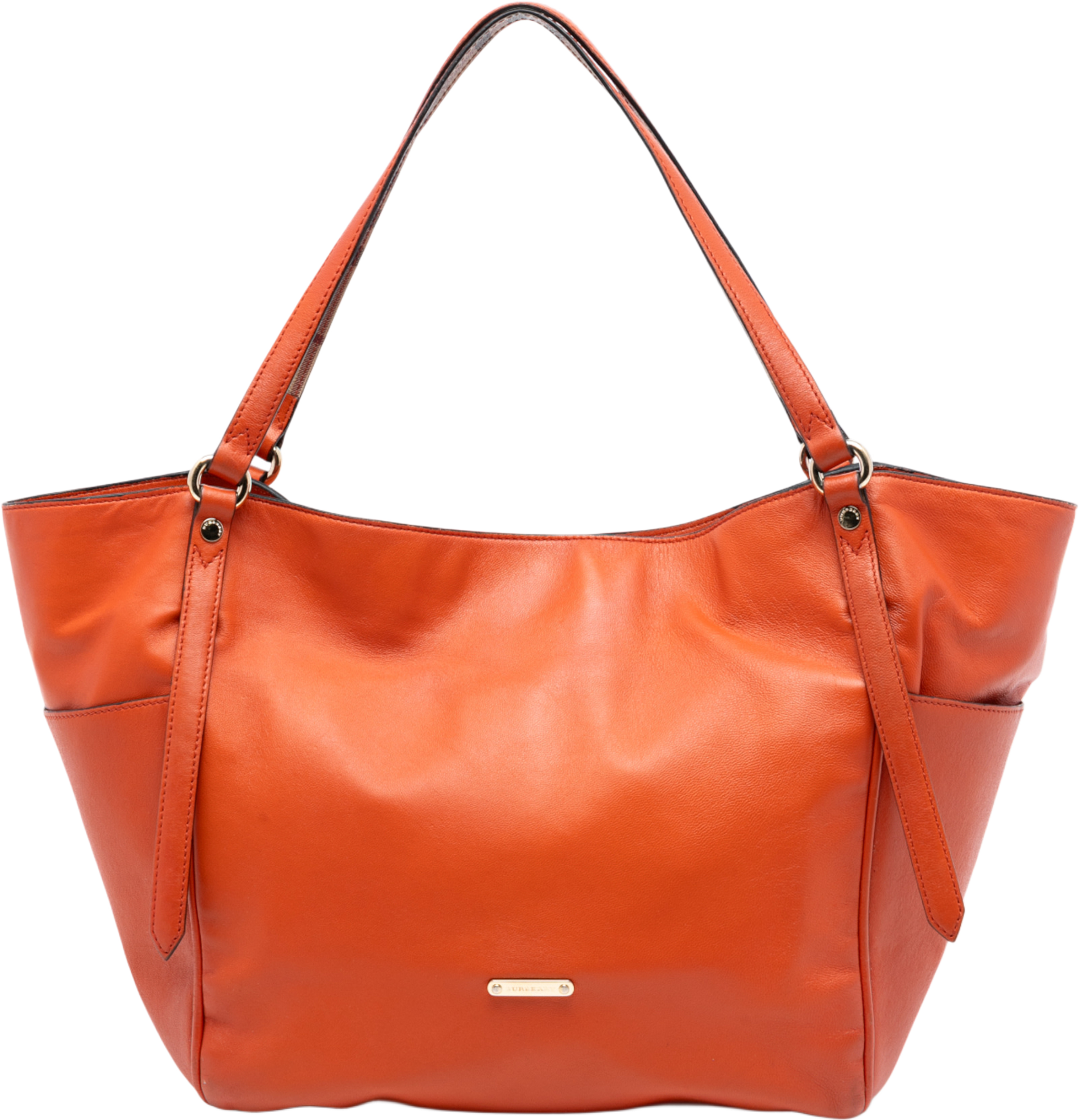 Burberry Small Leather Canterbury Tote, från Luxclusif, i färgen orange. Klicka för att öppna bilden i stort format