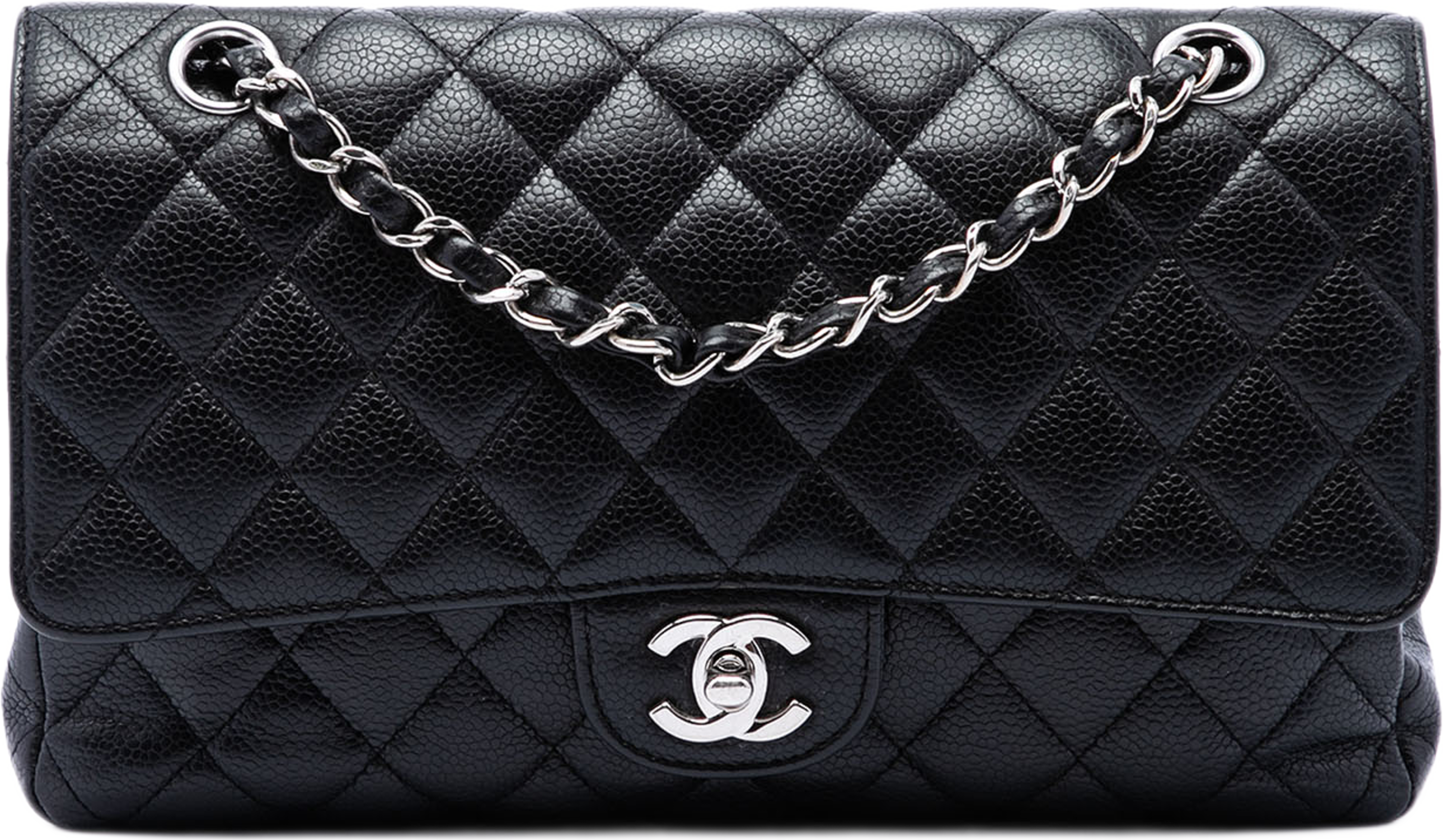Chanel Medium Classic Caviar Double Flap, från Luxclusif, i färgen svart. Klicka för att öppna bilden i stort format