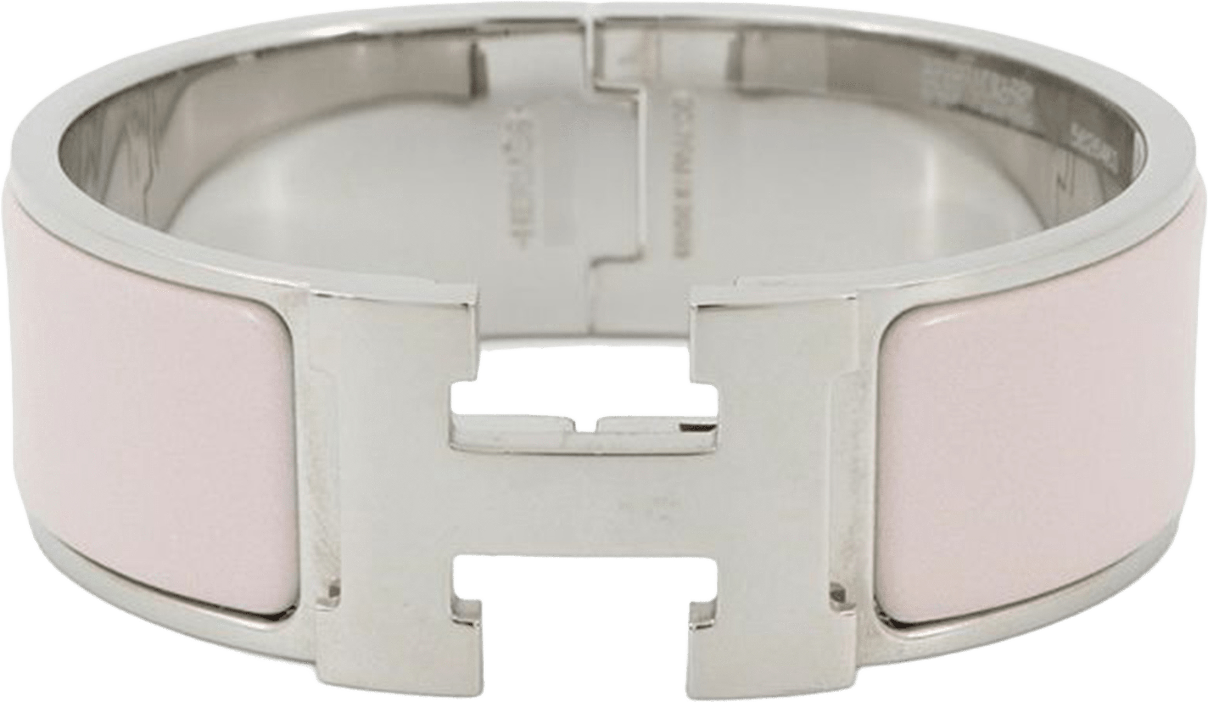 Hermès Wide Enamel Clic Clac H Bracelet Pm, från Luxclusif, i färgen light pink. Klicka för att öppna bilden i stort format