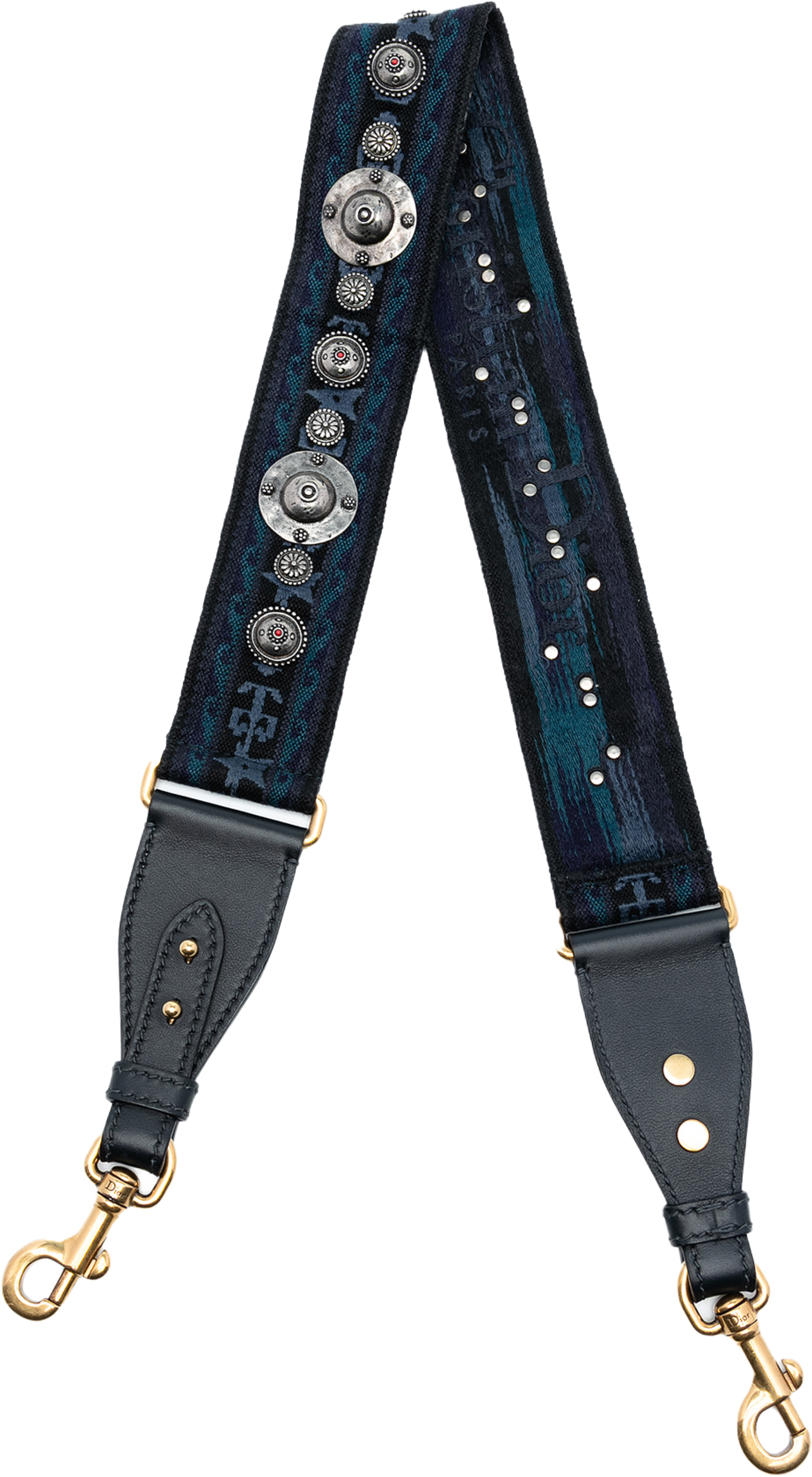 Dior Studded Canvas Embroidered Bag Strap, från Luxclusif, i färgen navy. Klicka för att öppna bilden i stort format