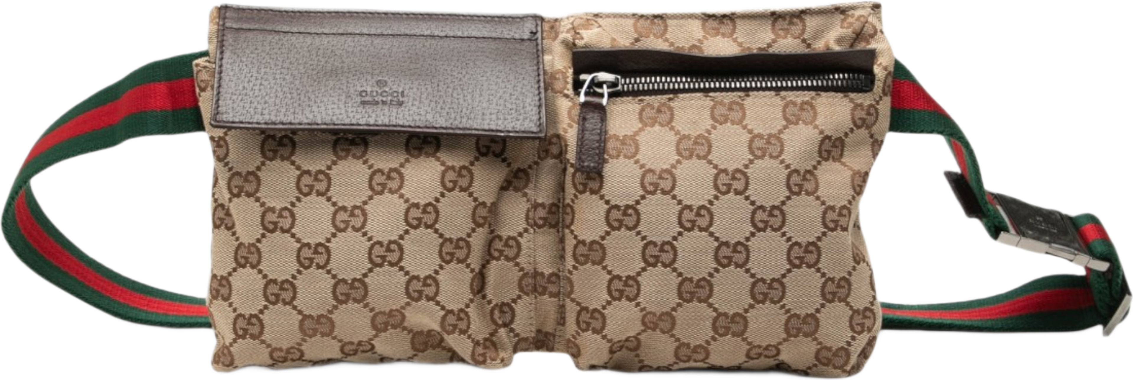 Gucci Gg Canvas Web Double Pocket Belt Bag, från Luxclusif, i färgen beige. Klicka för att öppna bilden i stort format