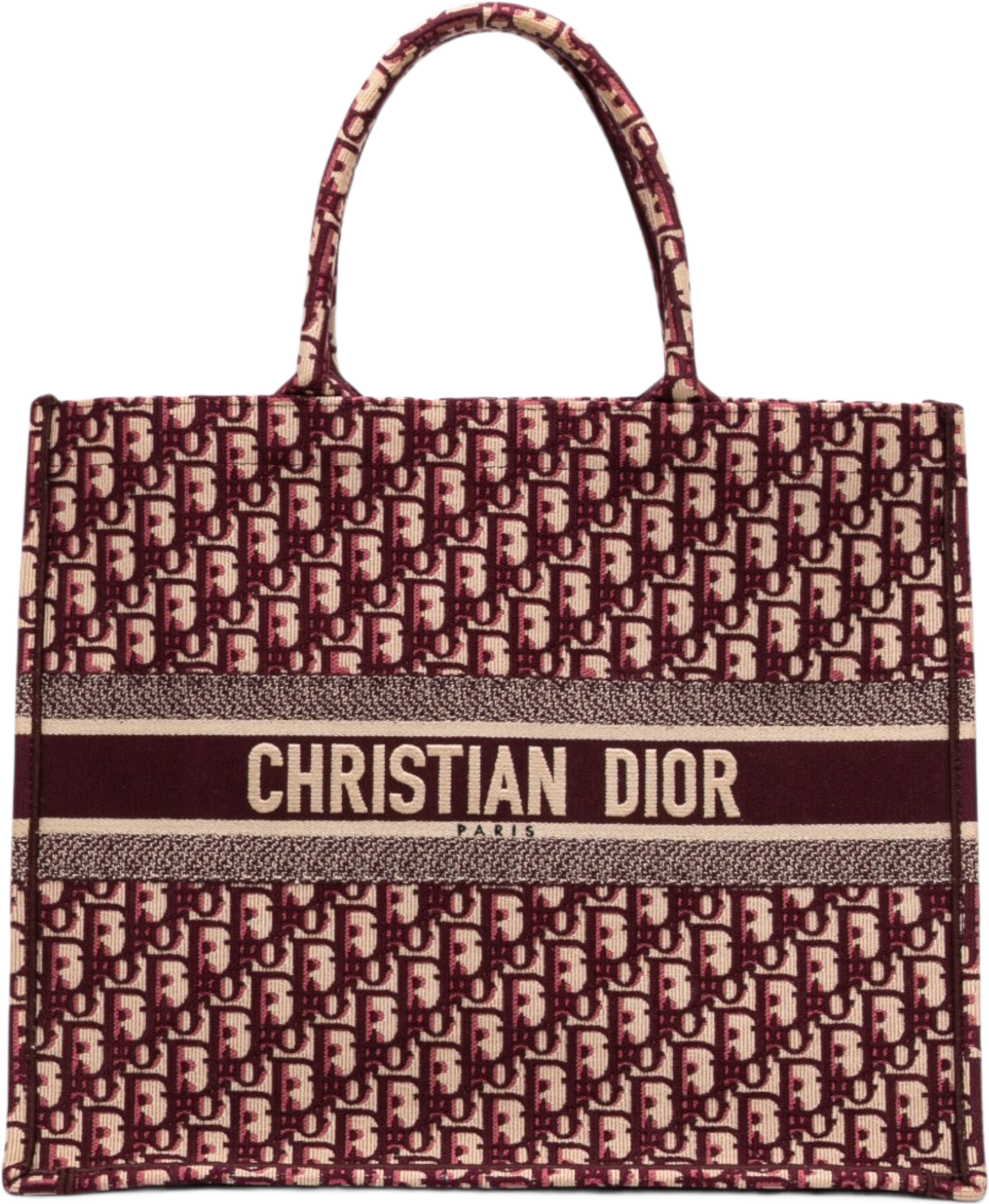 Dior Large Oblique Embroidered Canvas Book Tote, från Luxclusif, i färgen röd. Klicka för att öppna bilden i stort format