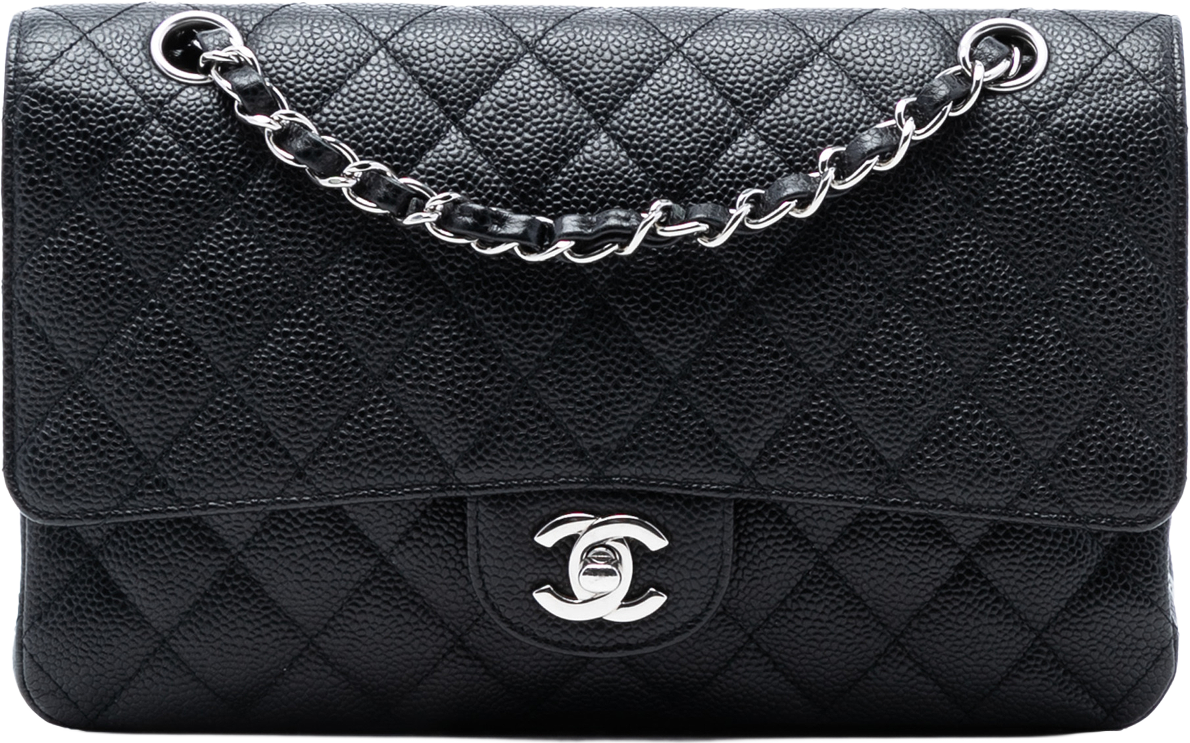 Chanel Medium Classic Caviar Double Flap, från Luxclusif, i färgen black. Klicka för att öppna bilden i stort format
