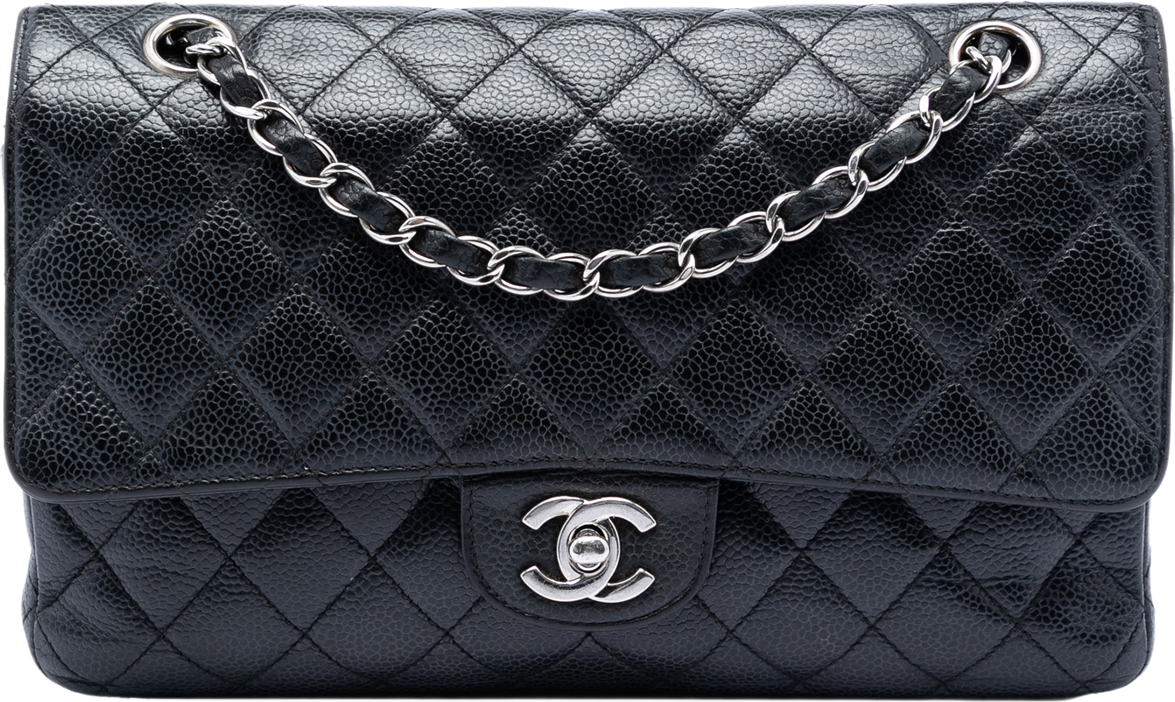 Chanel Medium Classic Caviar Double Flap, från Luxclusif, i färgen black. Klicka för att öppna bilden i stort format