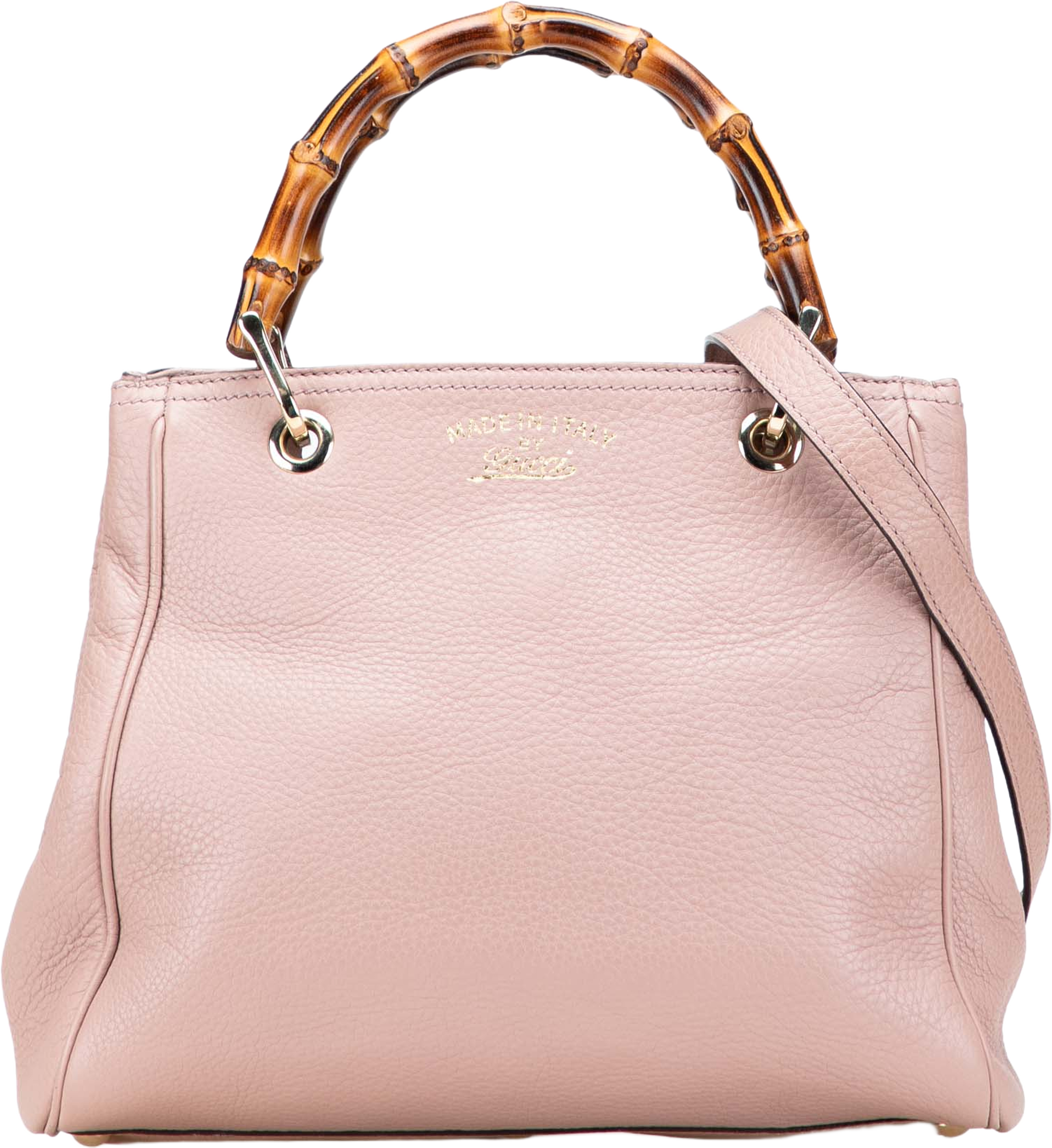 Gucci Small Calfskin Bamboo Shopper Satchel, från Luxclusif, i färgen pink. Klicka för att öppna bilden i stort format