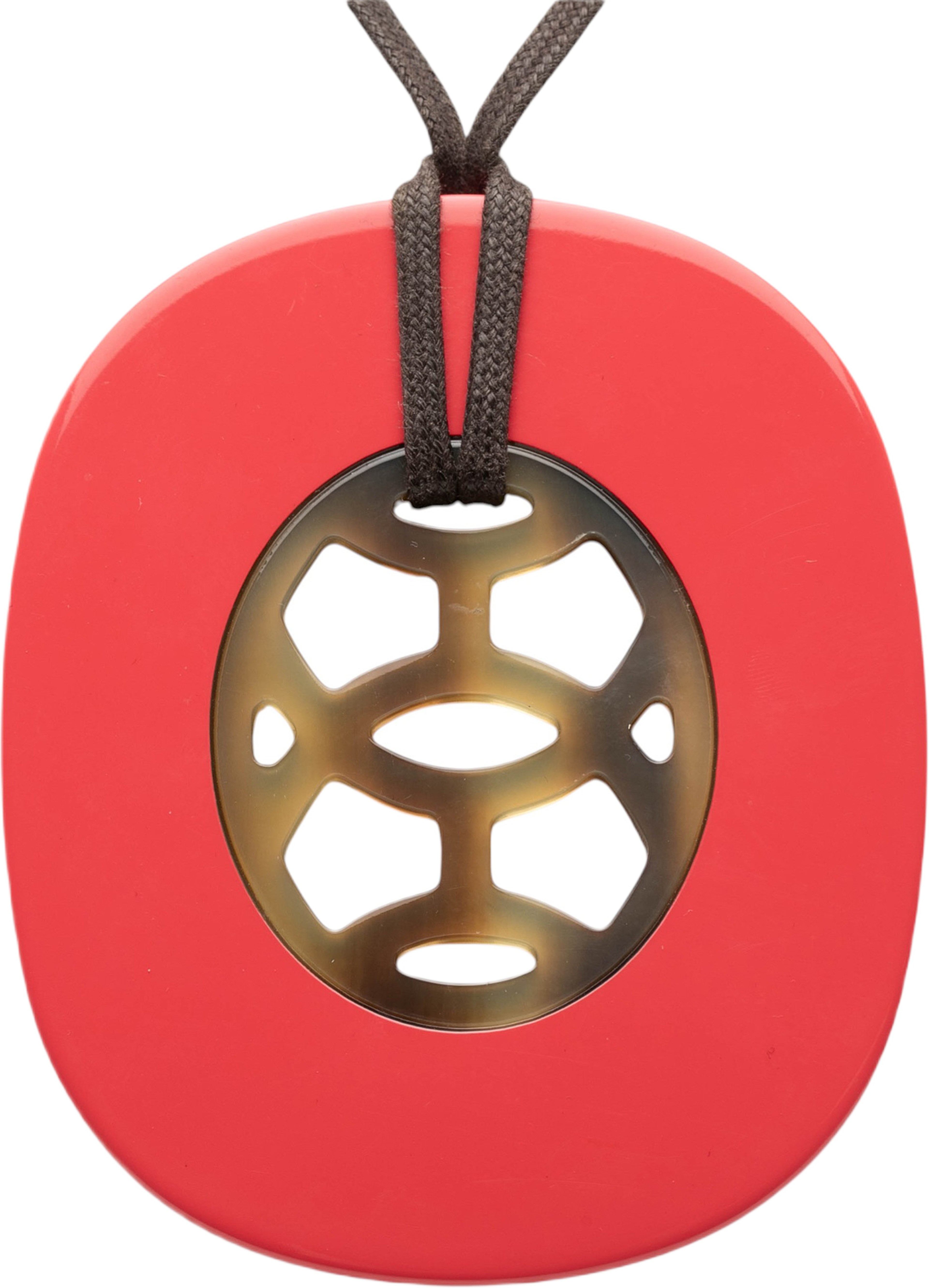 Hermès Buffalo Horn And Lacquer Lift Pendant Necklace Gm, från Luxclusif, i färgen red. Klicka för att öppna bilden i stort format