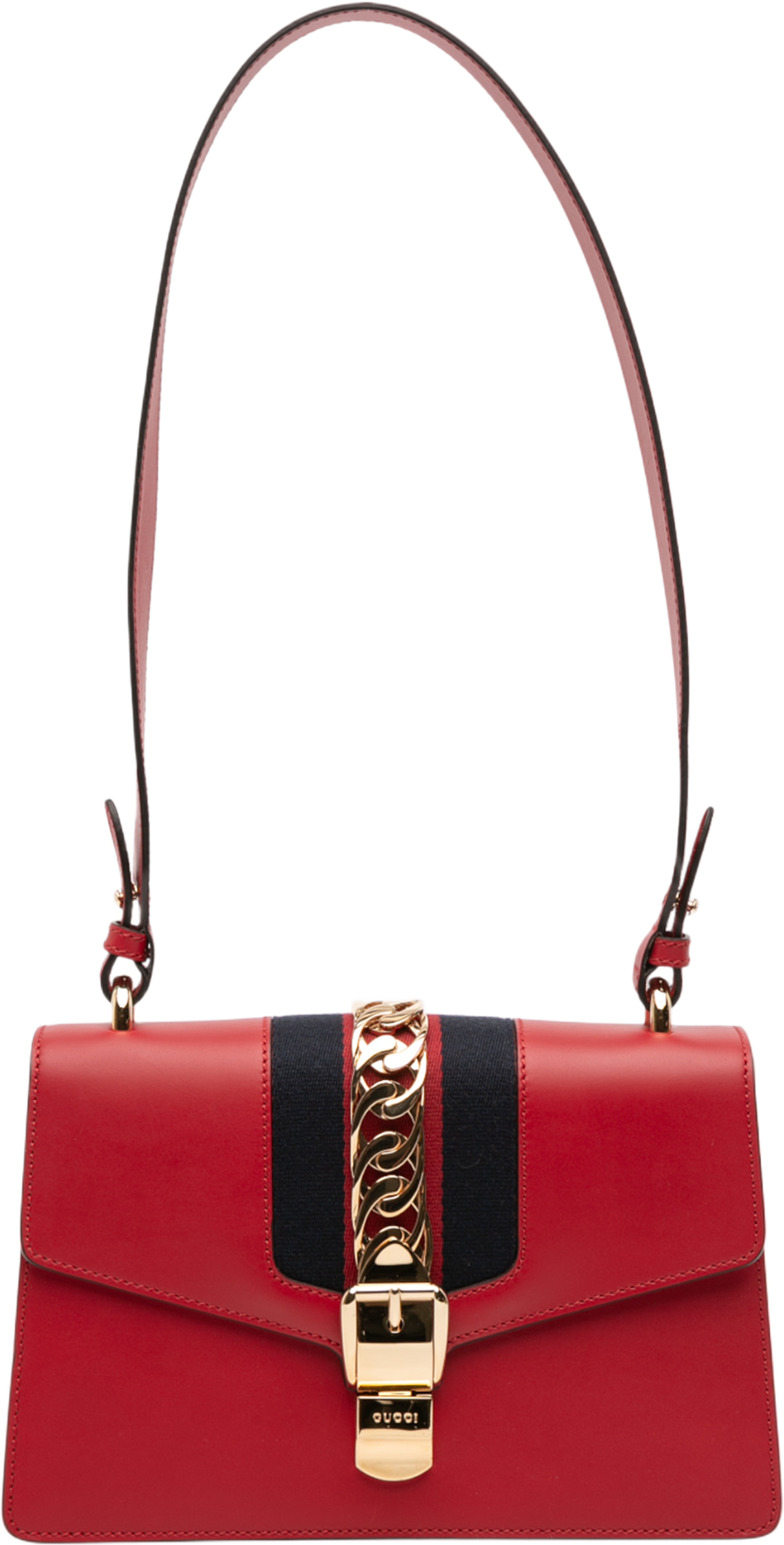 Gucci Small Leather Sylvie Web Satchel, från Luxclusif, i färgen red. Klicka för att öppna bilden i stort format
