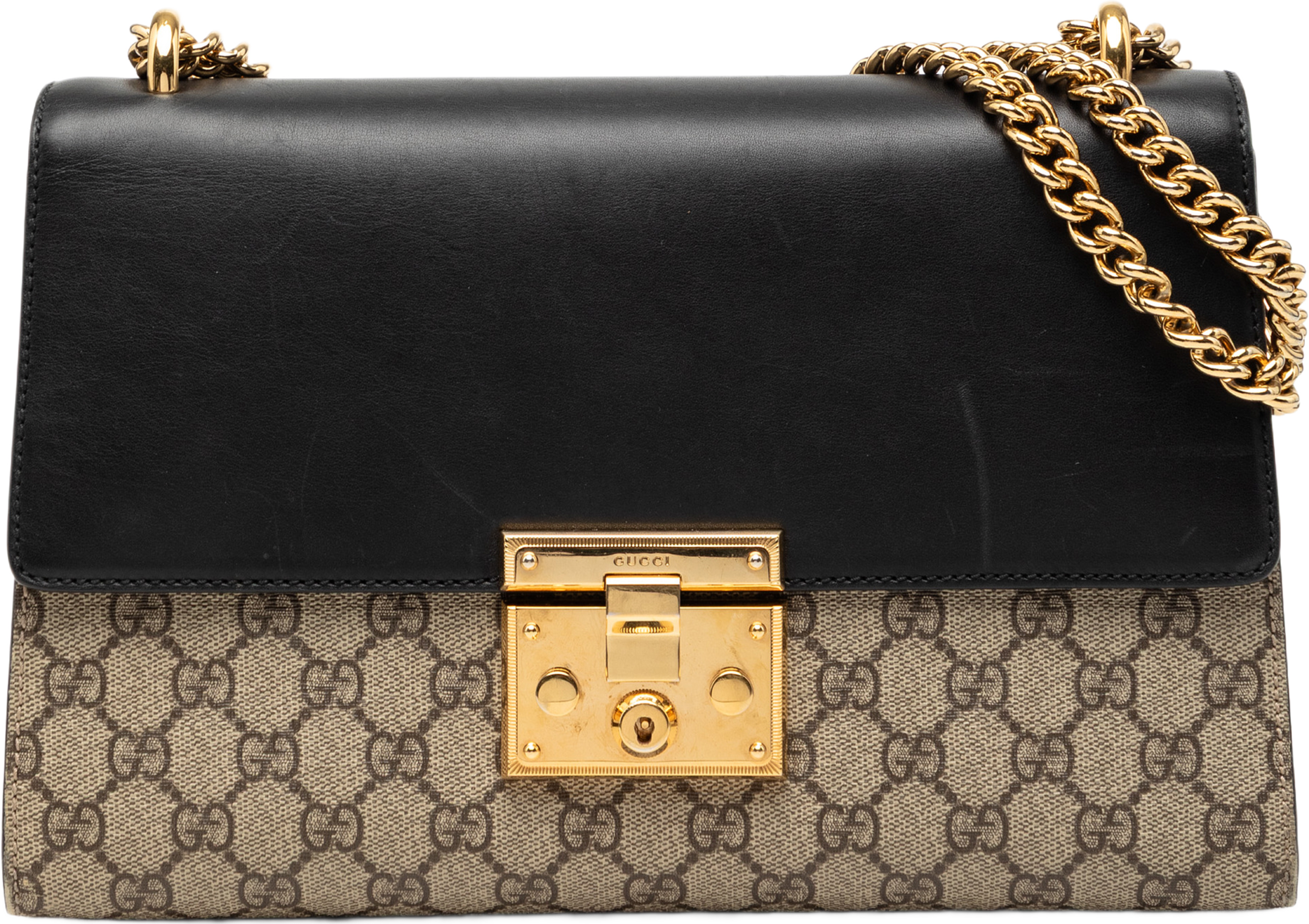 Gucci Medium Gg Supreme Padlock Shoulder Bag, från Luxclusif, i färgen beige. Klicka för att öppna bilden i stort format