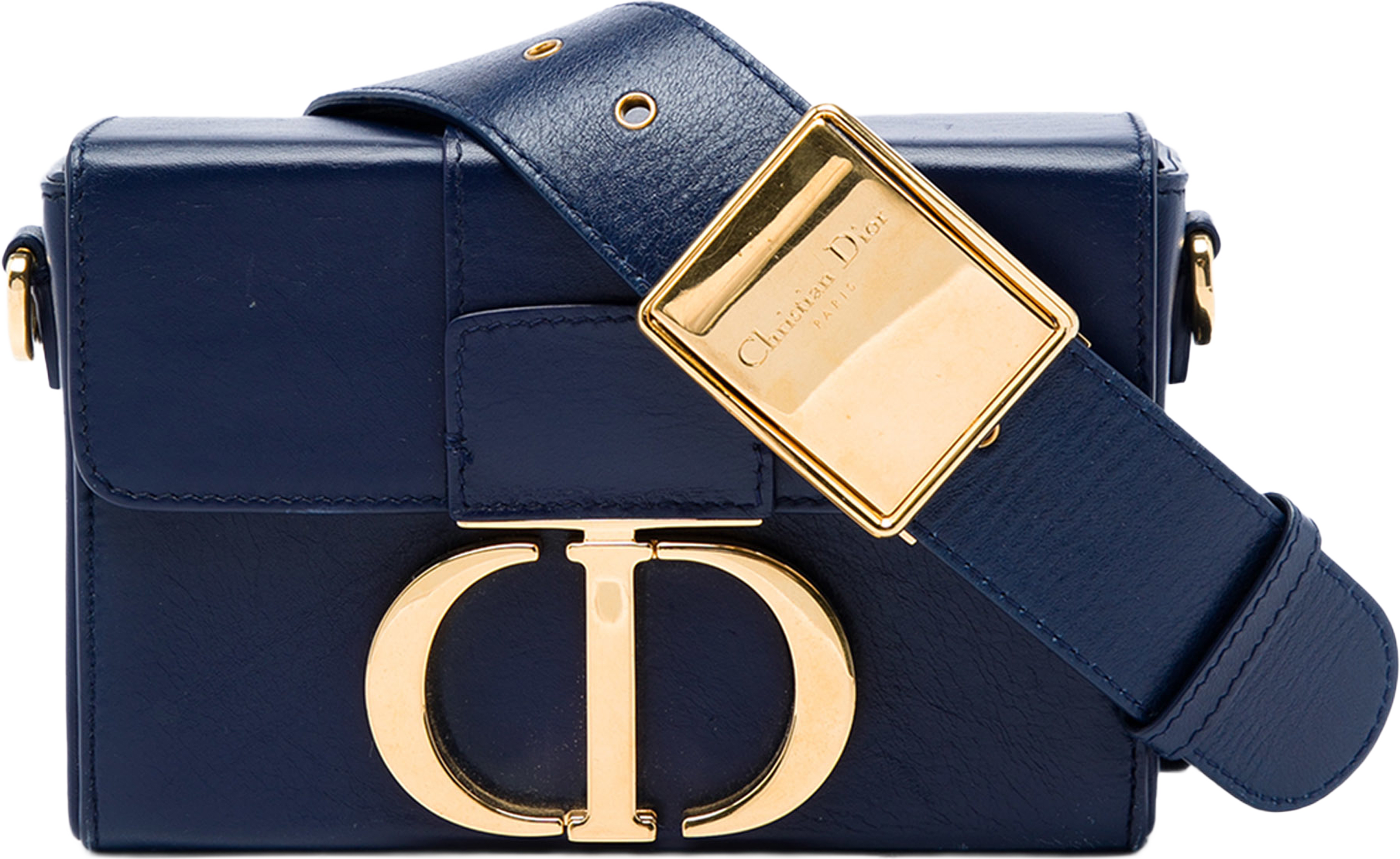 Dior Leather 30 Montaigne Box Bag, från Luxclusif, i färgen blå. Klicka för att öppna bilden i stort format