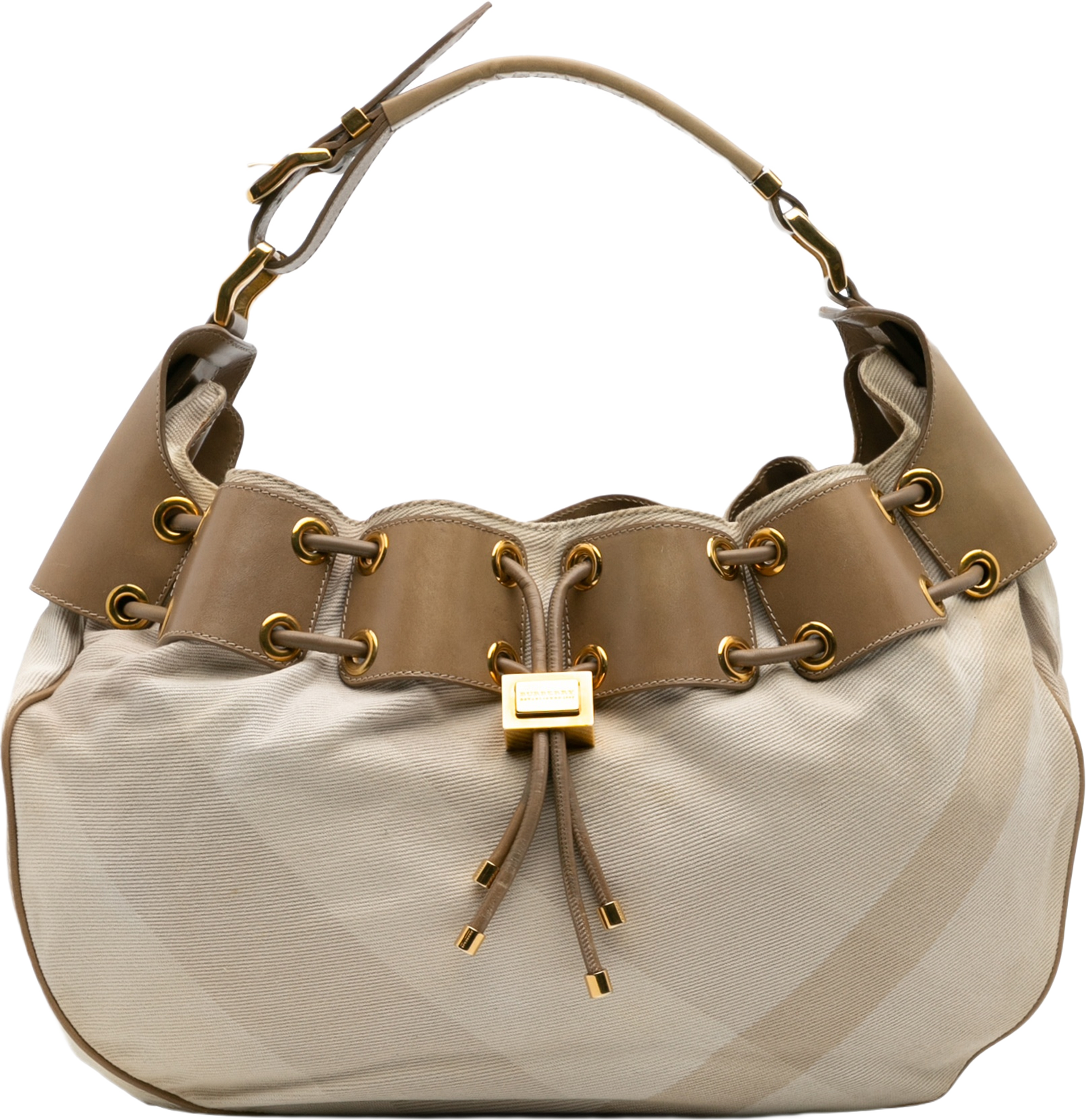 Burberry Small Leather And Mega Nova Check Canvas Warrior Hobo