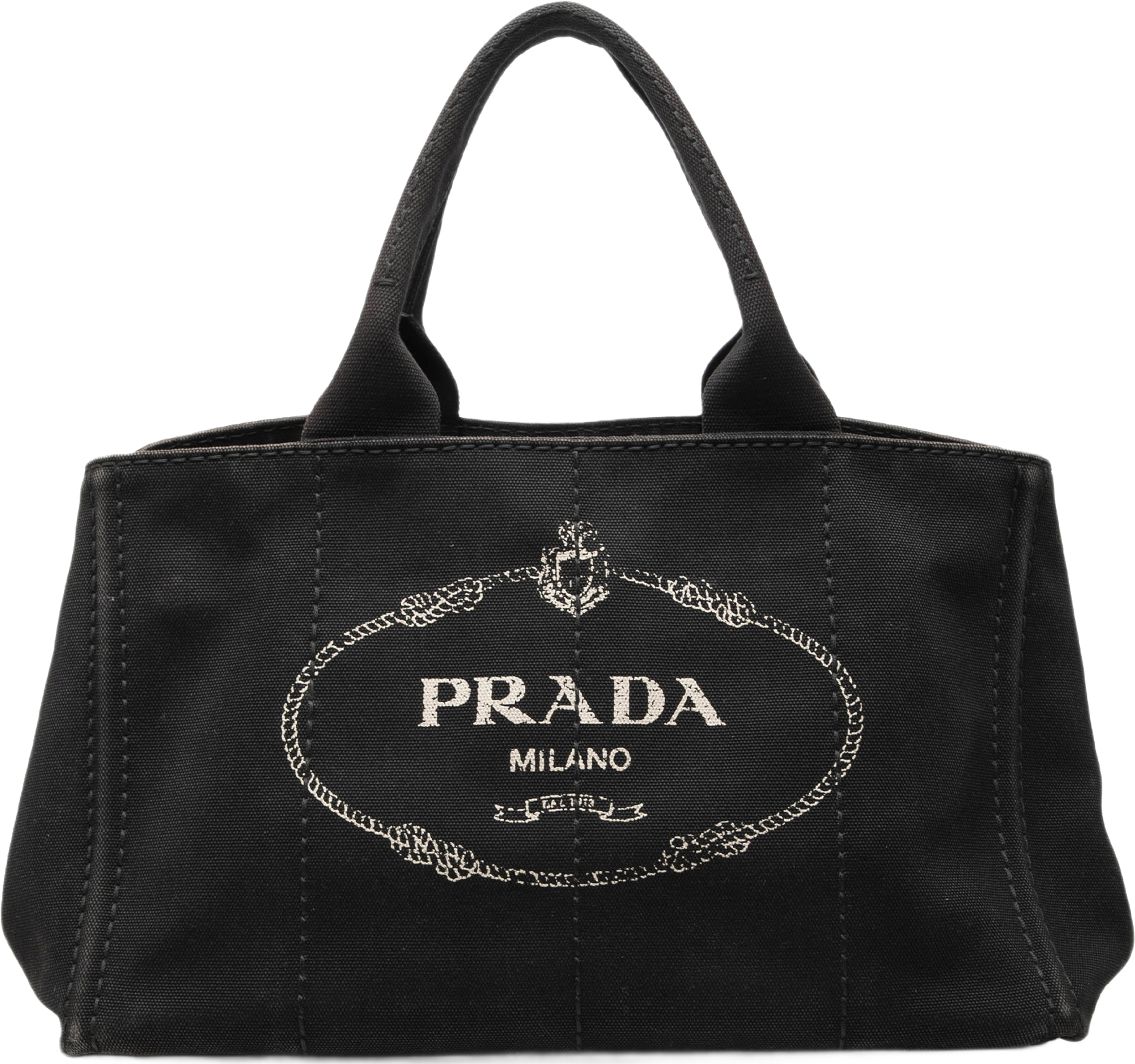 Prada Canvas Canapa Logo Satchel, från Luxclusif, i färgen black. Klicka för att öppna bilden i stort format