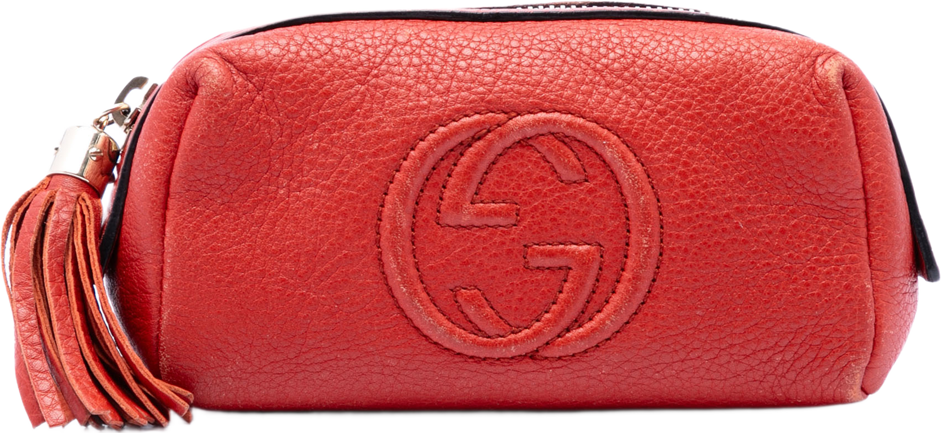 Gucci Pebbled Calfskin Soho Cosmetic Pouch, från Luxclusif, i färgen red. Klicka för att öppna bilden i stort format