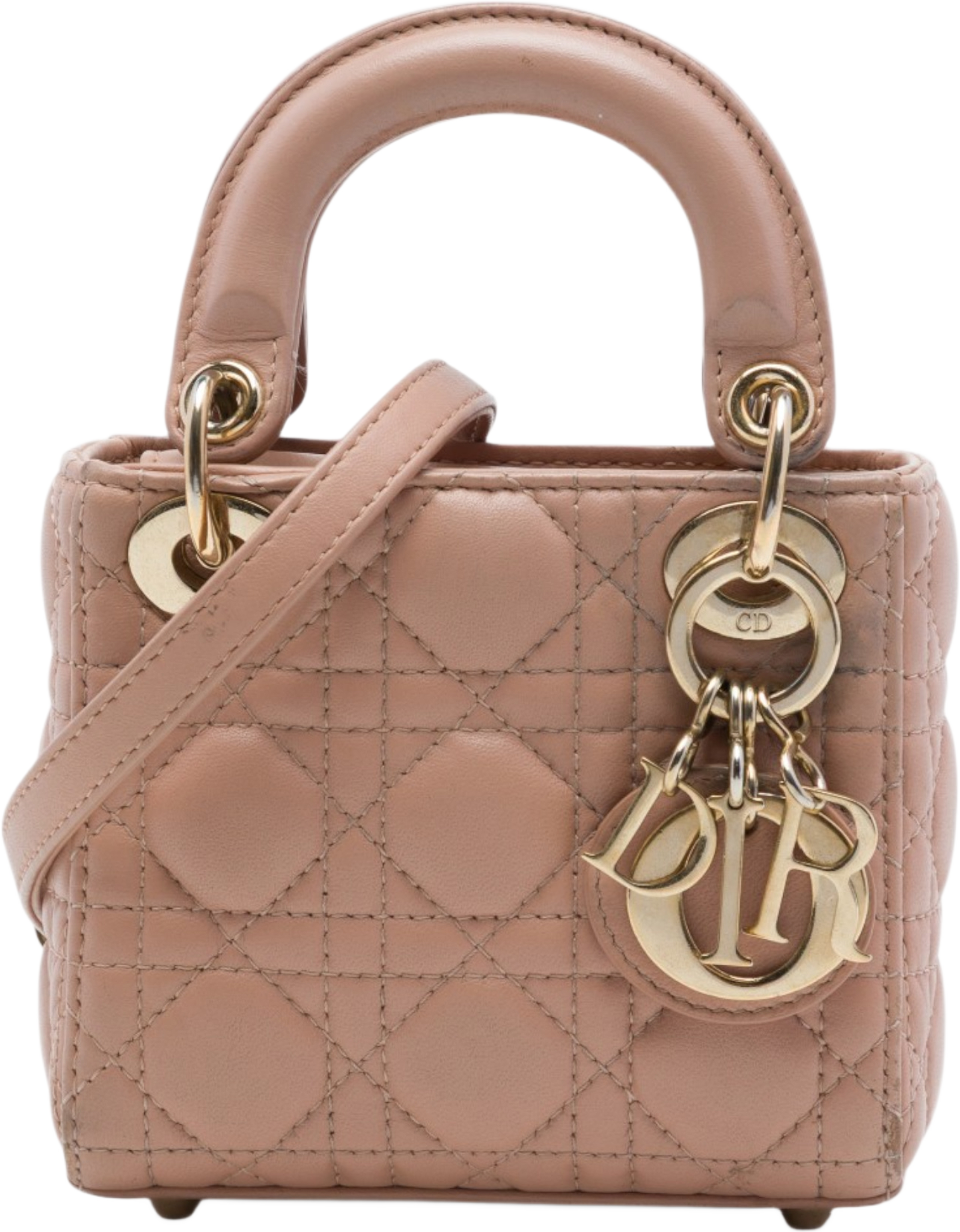 Dior Micro Lambskin Cannage Lady Dior, från Luxclusif, i färgen brun. Klicka för att öppna bilden i stort format