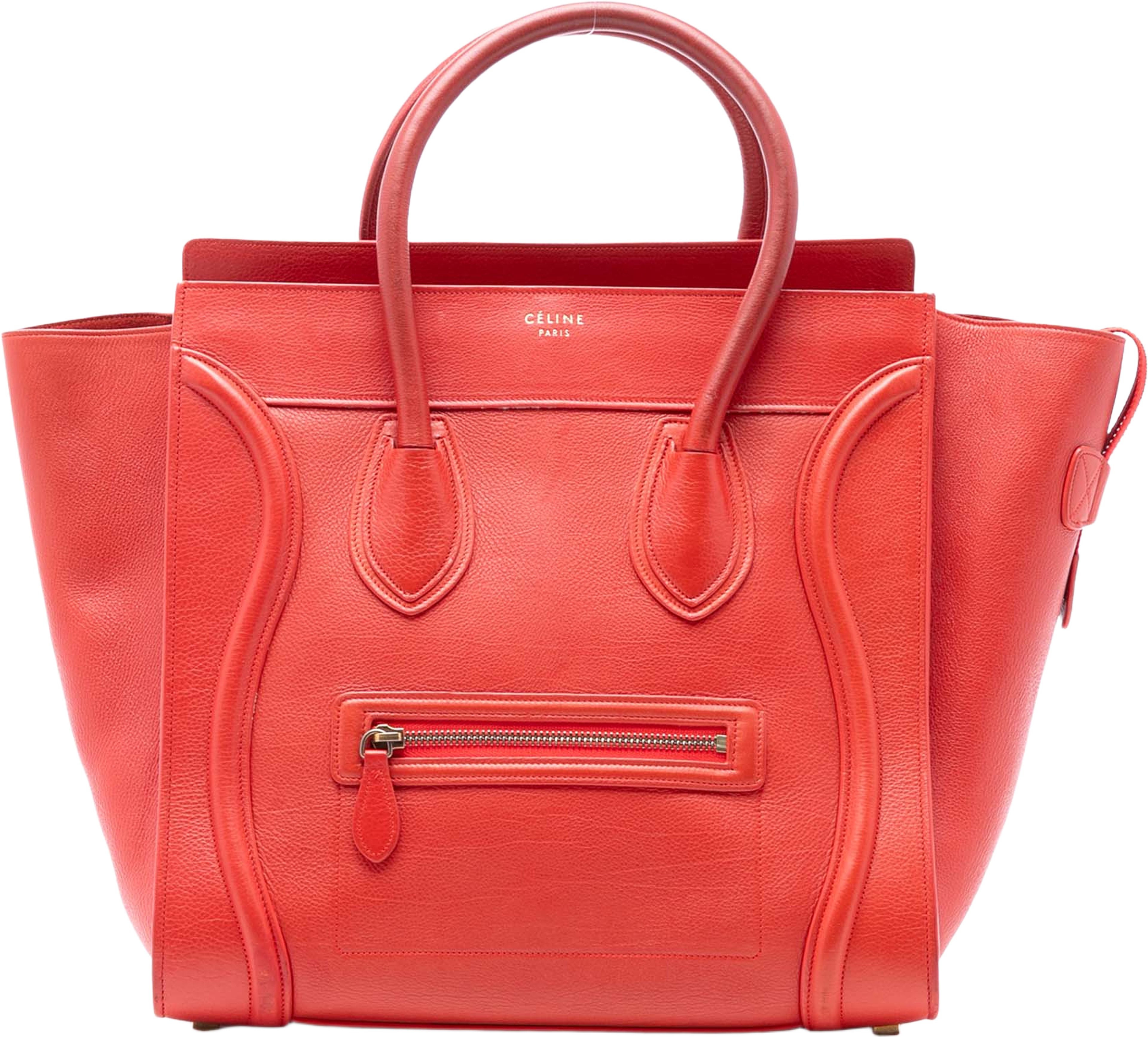 Celine Mini Leather Luggage Tote, från Luxclusif, i färgen dark orange. Klicka för att öppna bilden i stort format