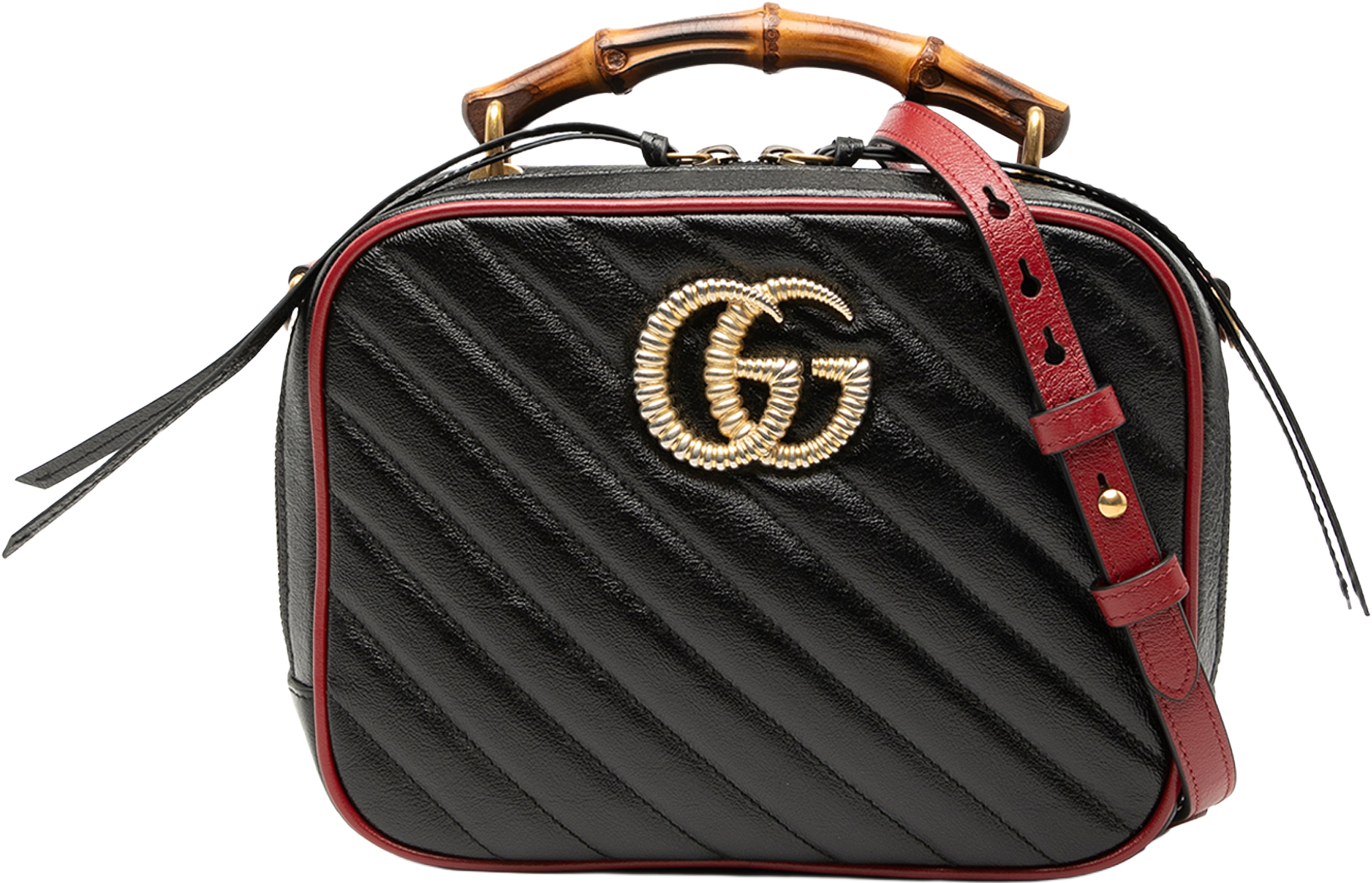 Gucci Small Gg Marmont Matelasse Diagonal Leather Torchon Bamboo Satchel, från Luxclusif, i färgen black. Klicka för att öppna bilden i stort format