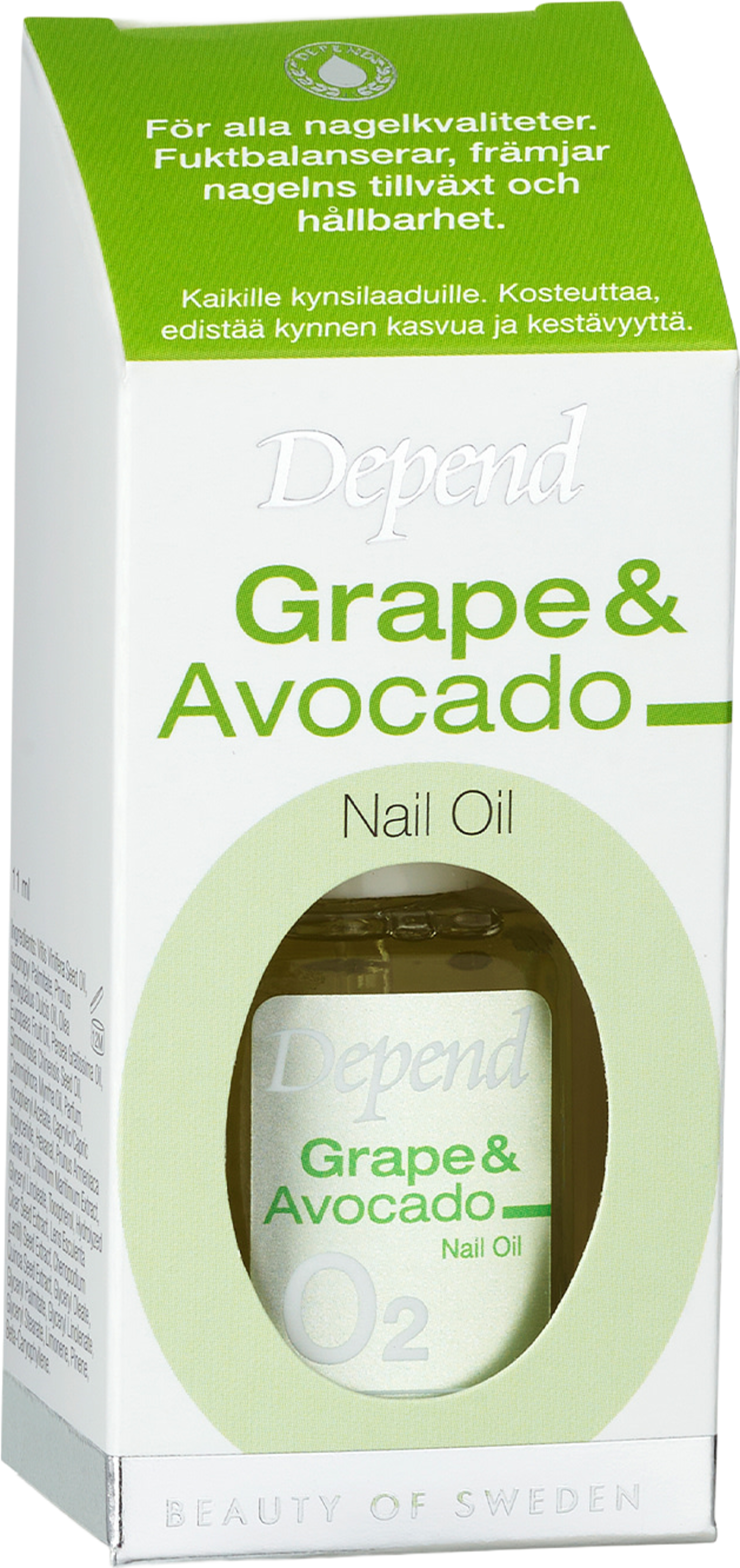 O2 Grape & Avocado Nail Oil, från Depend. Klicka för att öppna bilden i stort format