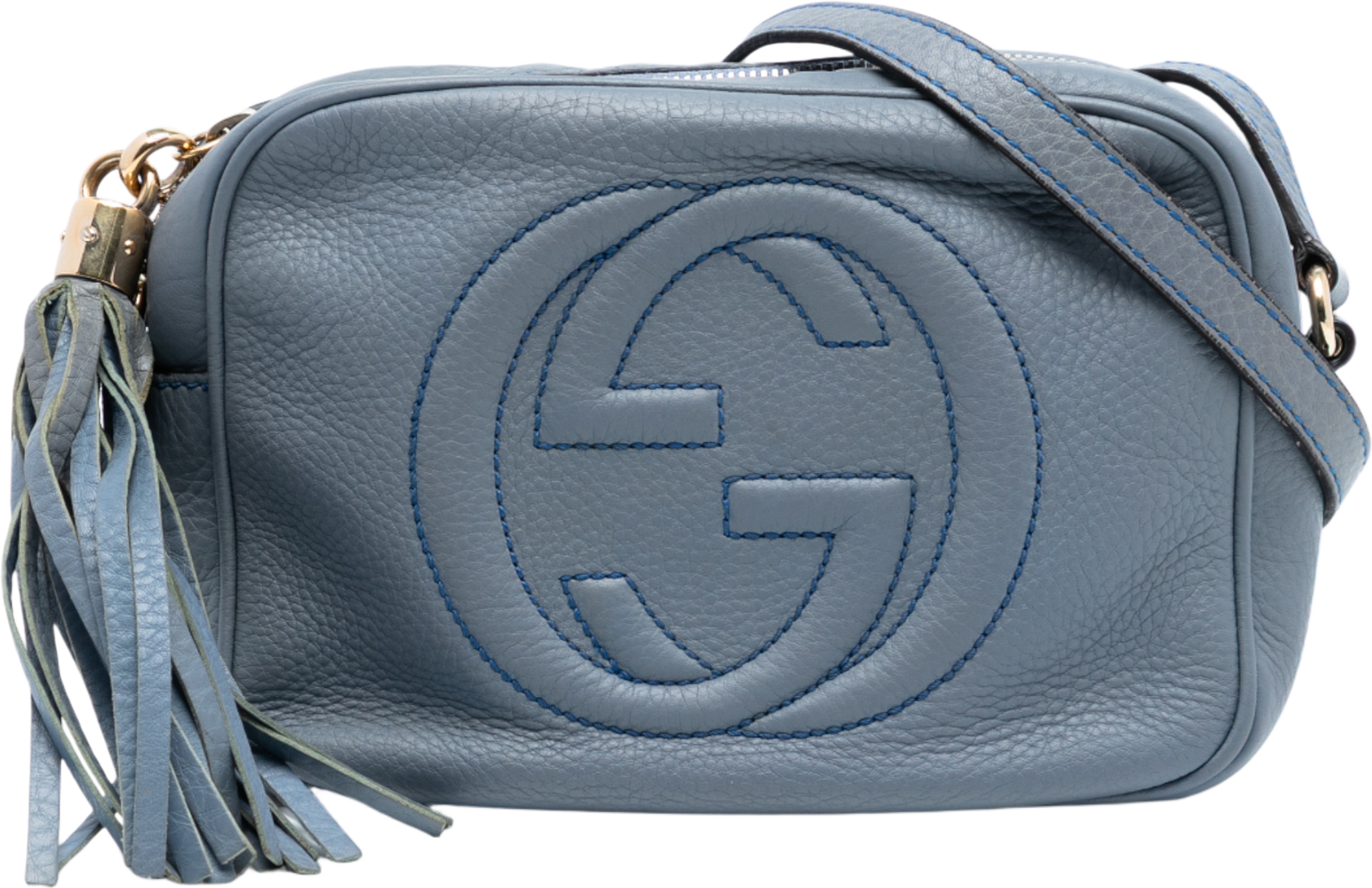 Gucci Leather Soho Disco Crossbody, från Luxclusif, i färgen light blue. Klicka för att öppna bilden i stort format
