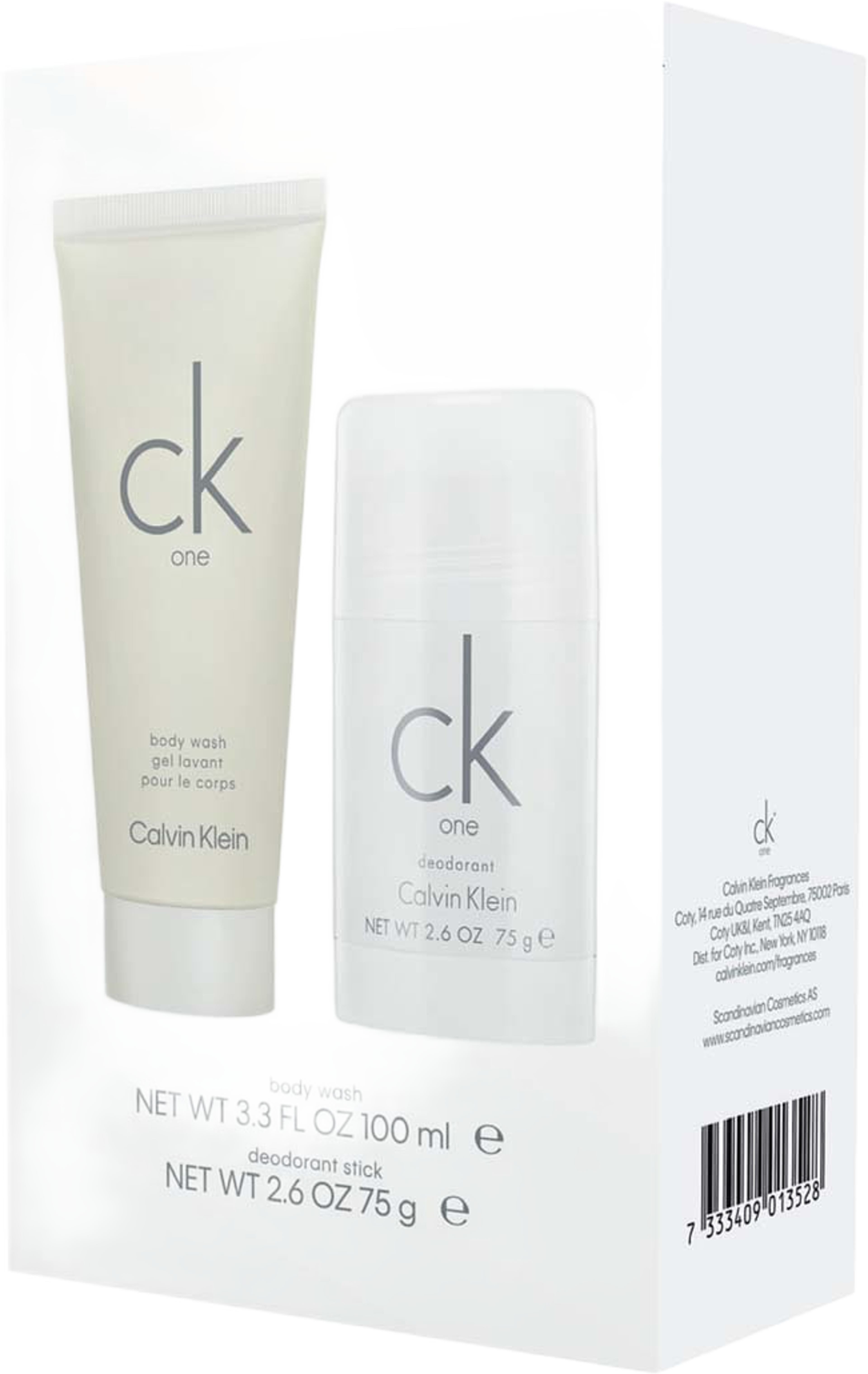 Gift Set CK One Shower Gel 100 ml + Deo stick 75 ml, från Calvin Klein. Klicka för att öppna bilden i stort format