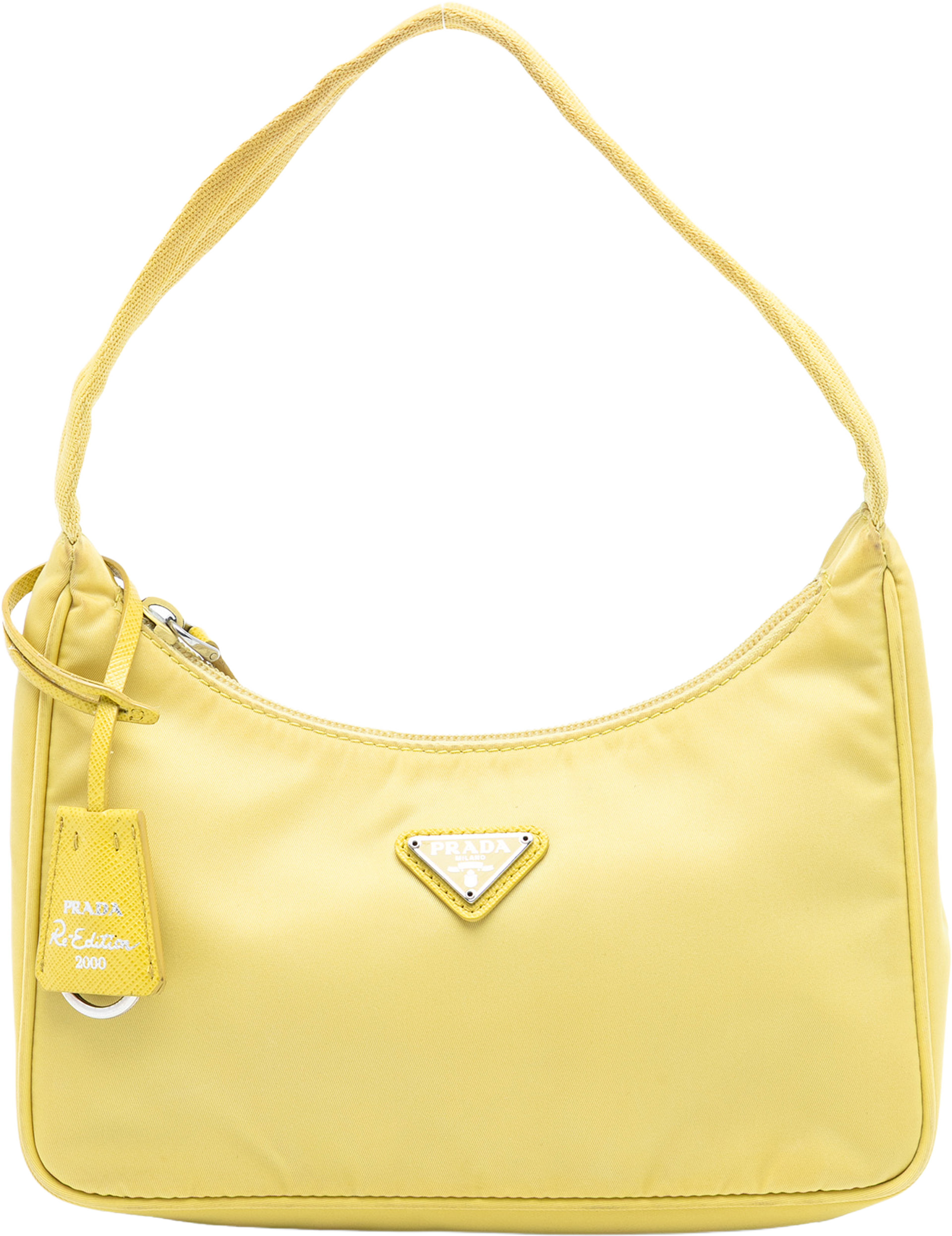 Prada Mini Tessuto Re Edition 2000 Shoulder Bag, från Luxclusif, i färgen yellow. Klicka för att öppna bilden i stort format