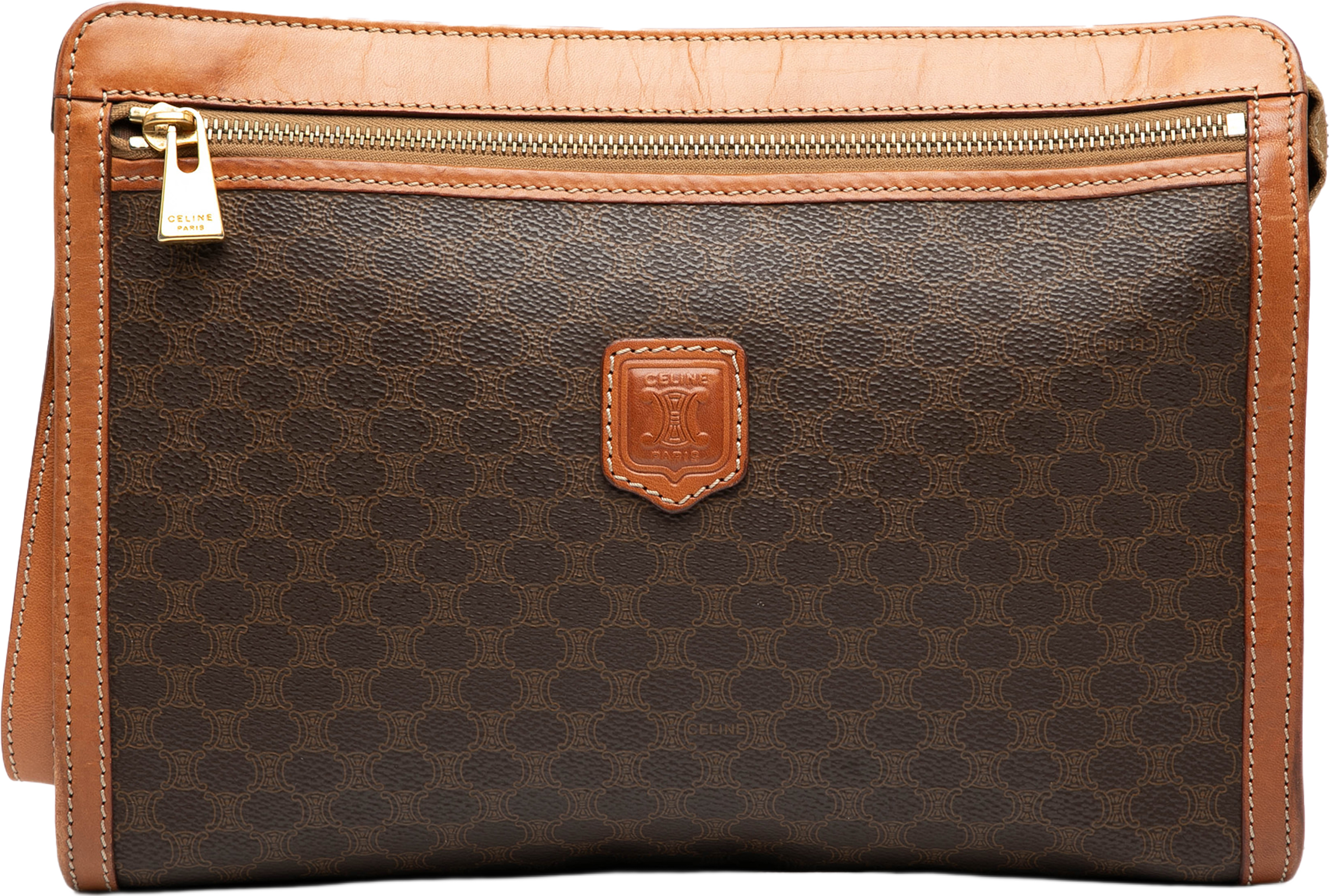 Celine Macadam Coated Canvas Clutch, från Luxclusif, i färgen brown. Klicka för att öppna bilden i stort format