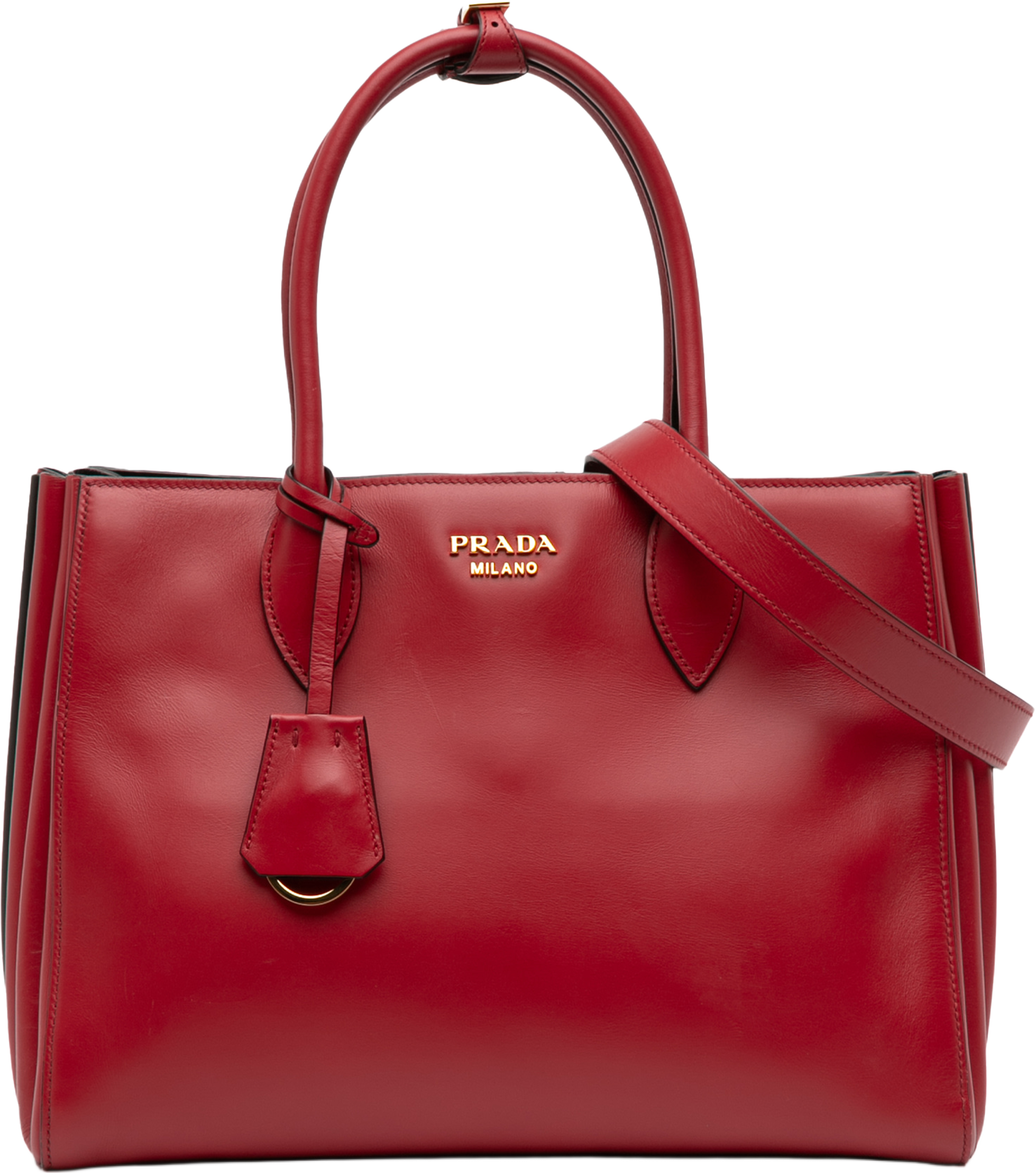 Prada City Calf Bibliotheque Satchel, från Luxclusif, i färgen red. Klicka för att öppna bilden i stort format