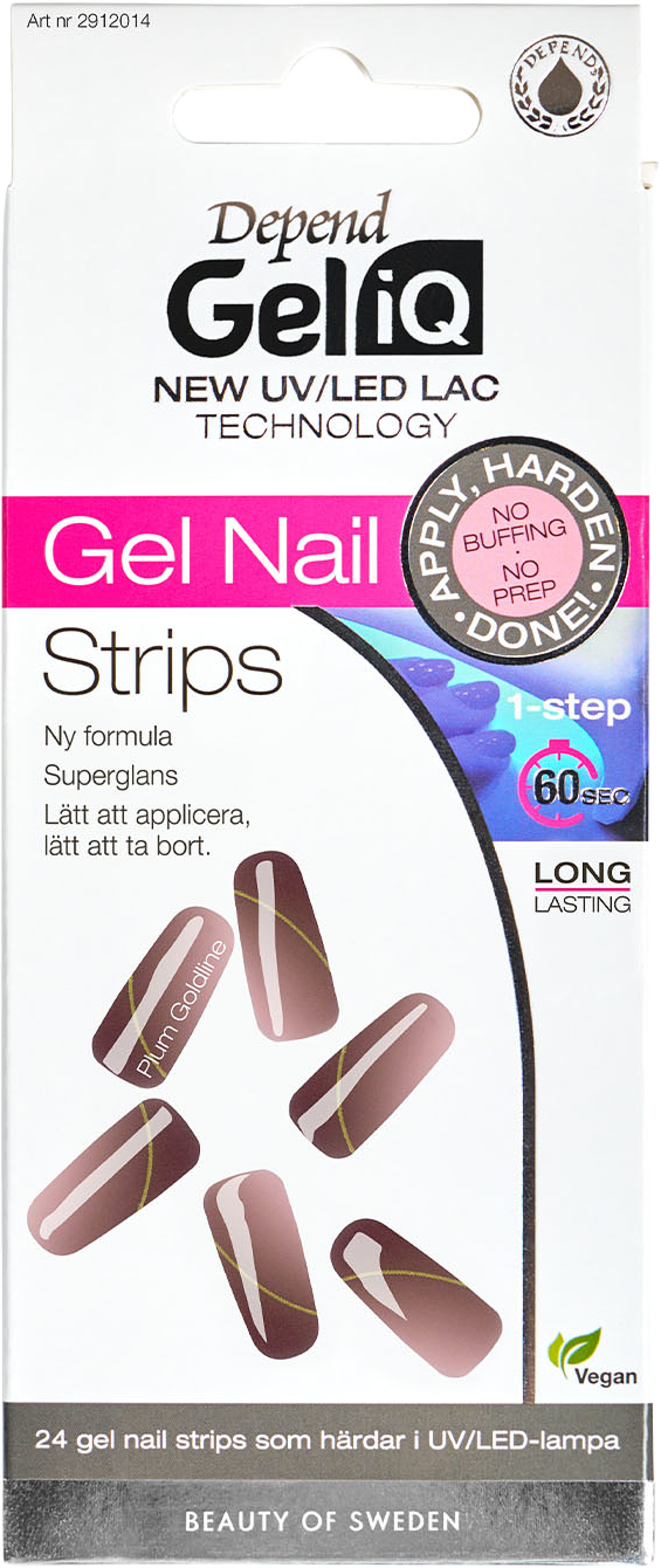 Gel iQ Gel Nail Strips, från Depend, i färgen Plum Goldline Nord. Klicka för att öppna bilden i stort format