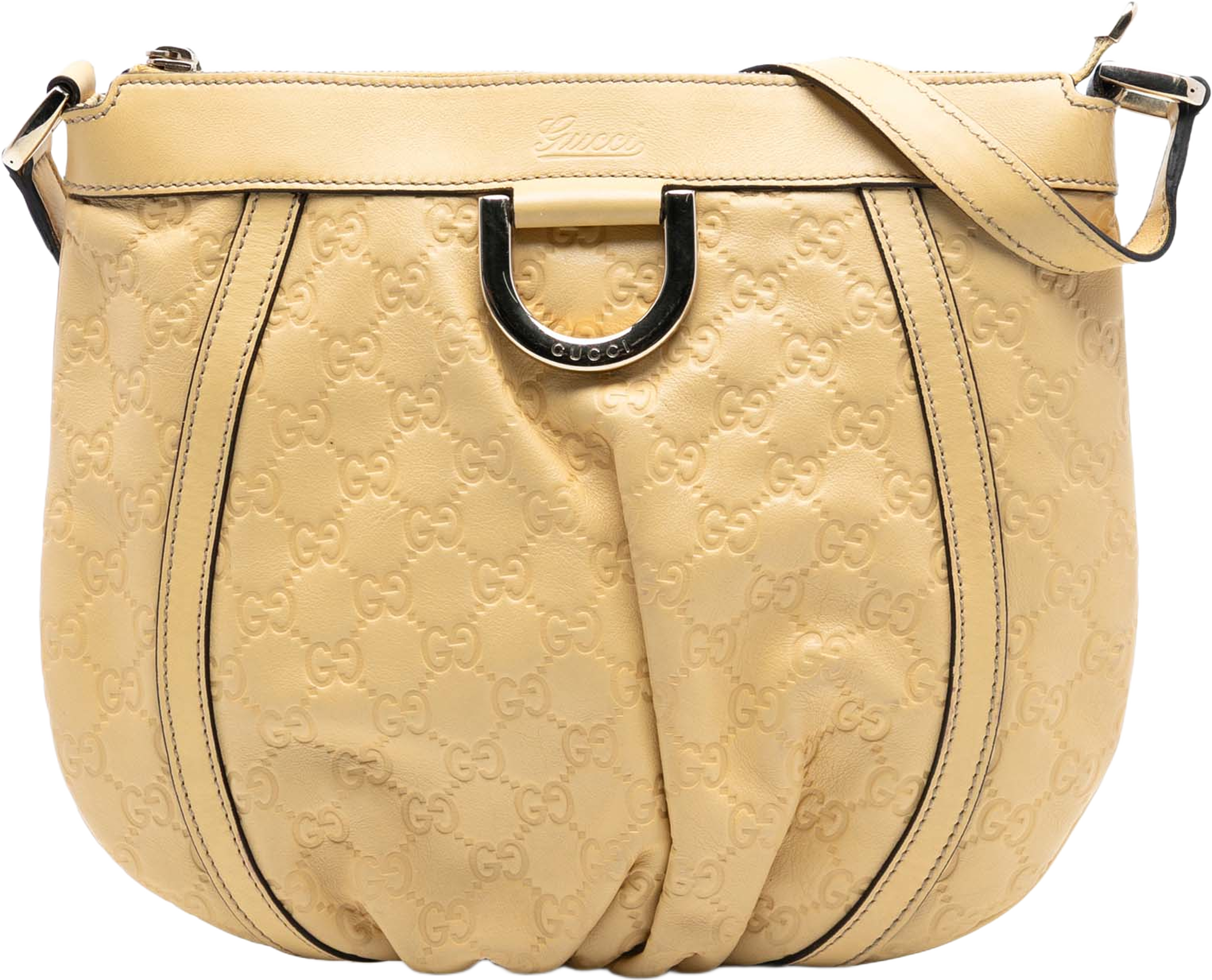 Gucci Guccissima Abbey D Ring Crossbody, från Luxclusif, i färgen beige. Klicka för att öppna bilden i stort format