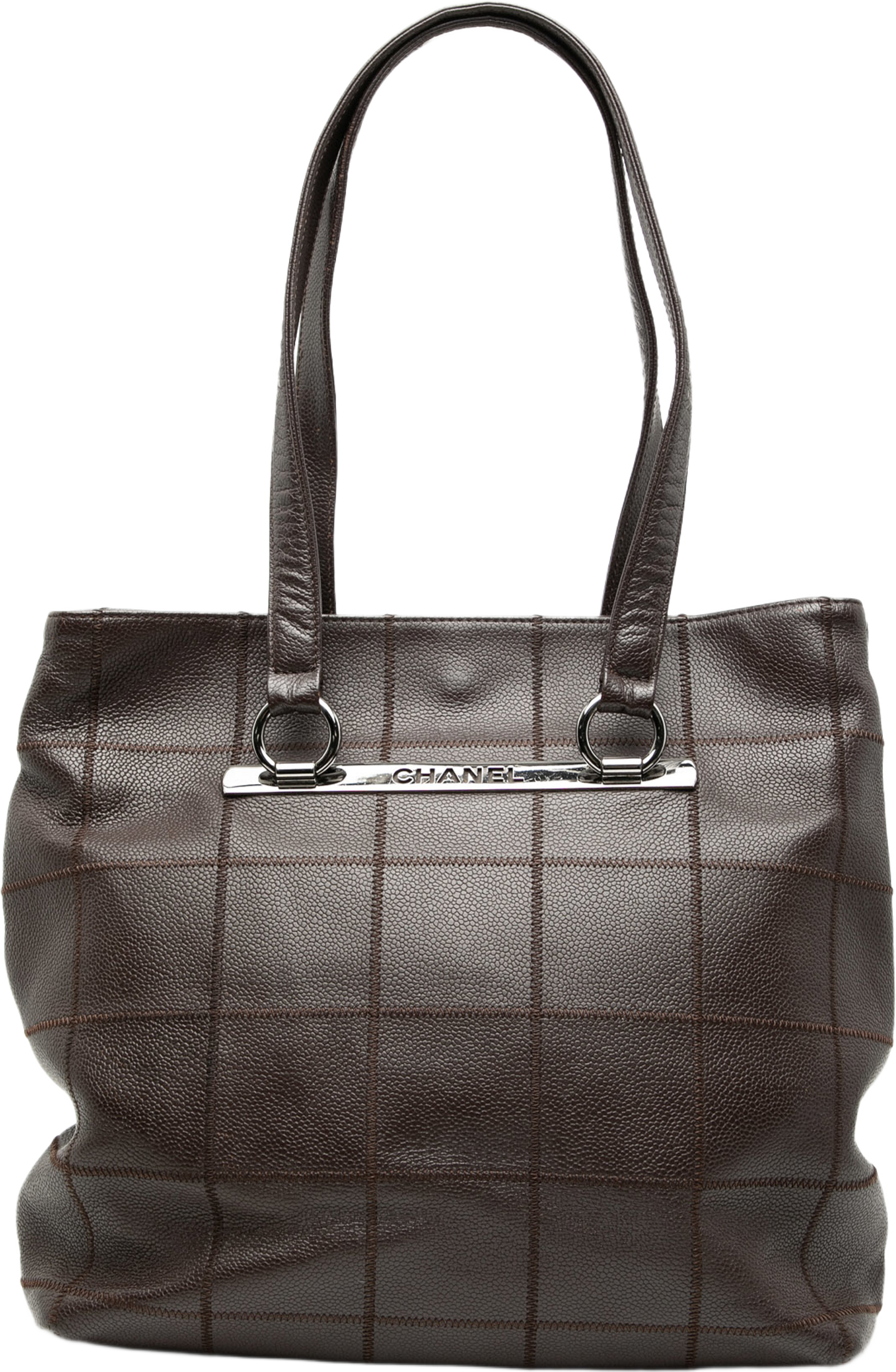 Chanel Chocolate Bar Stitched Caviar Tote, från Luxclusif, i färgen dark brown. Klicka för att öppna bilden i stort format