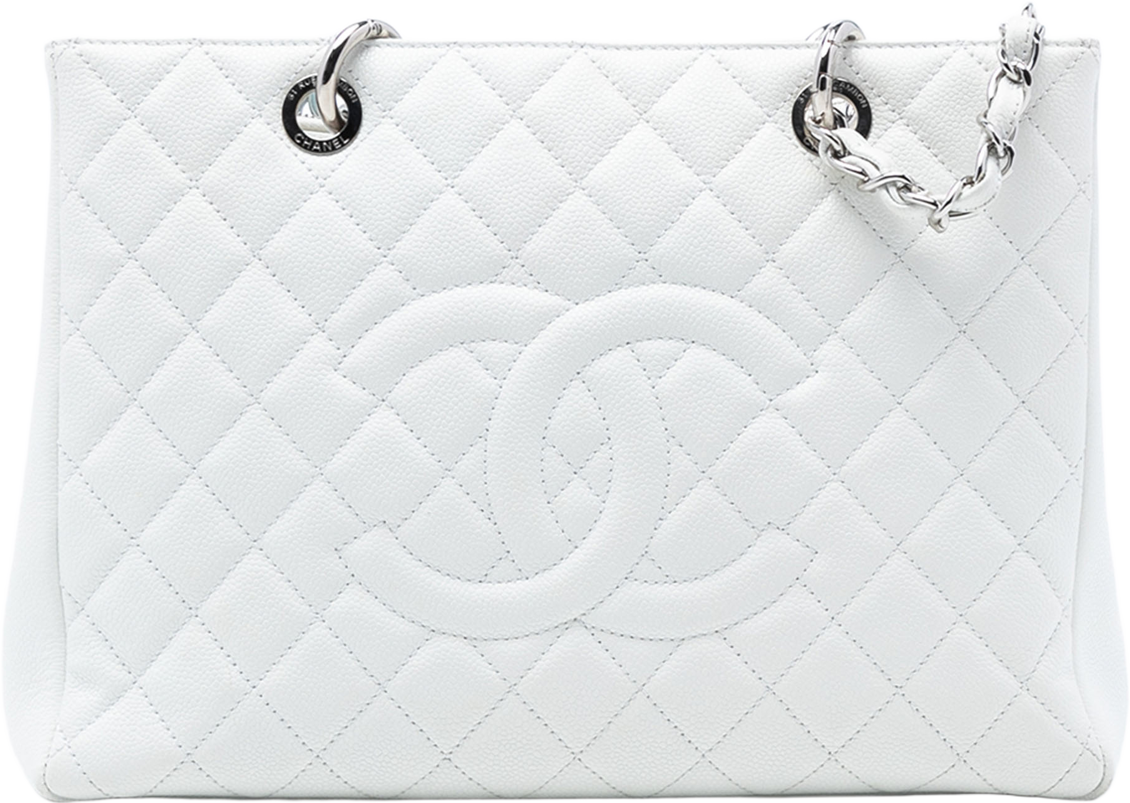 Chanel Caviar Grand Shopping Tote, från Luxclusif, i färgen white. Klicka för att öppna bilden i stort format