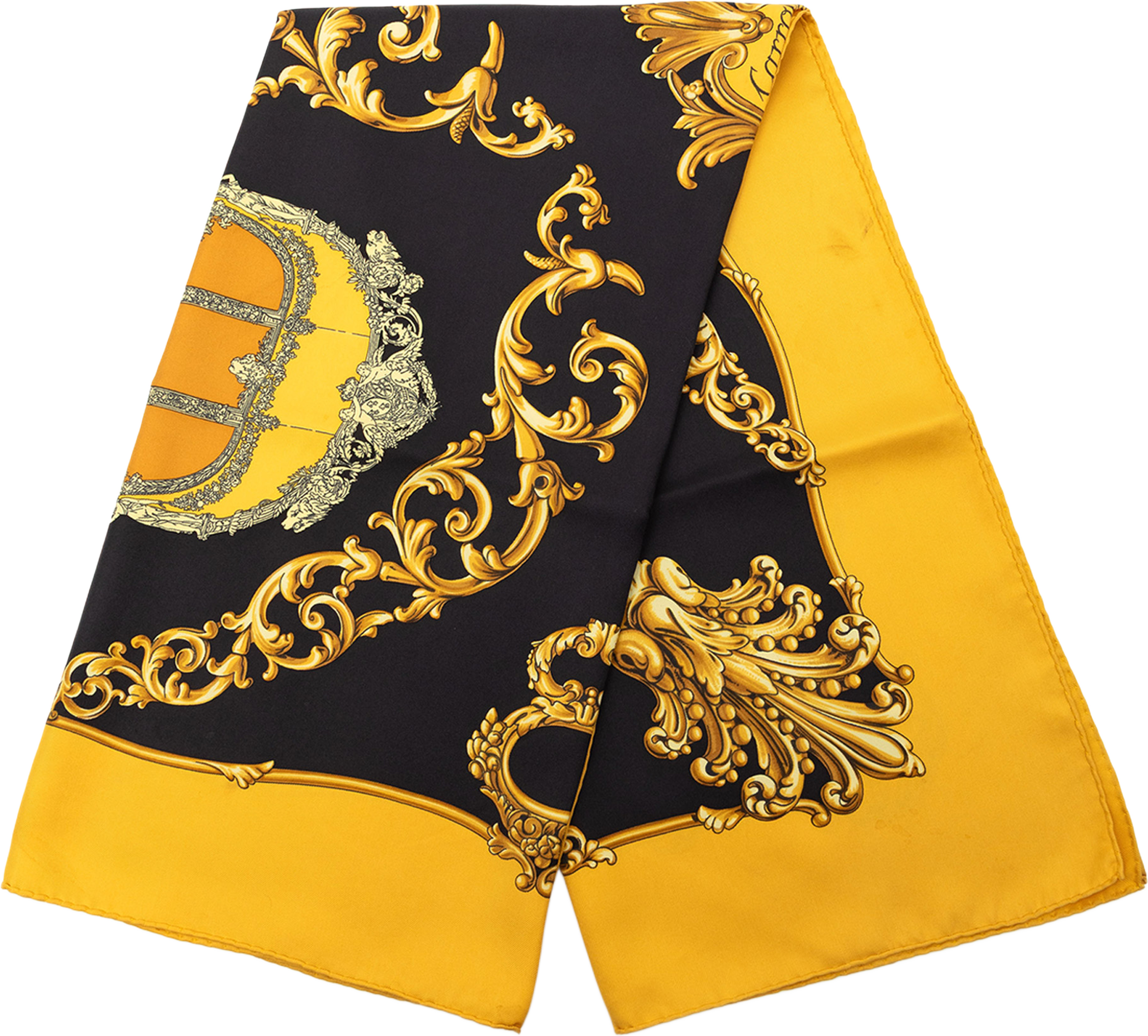 Hermès Carrosses D Or Silk Scarf, från Luxclusif, i färgen gul. Klicka för att öppna bilden i stort format