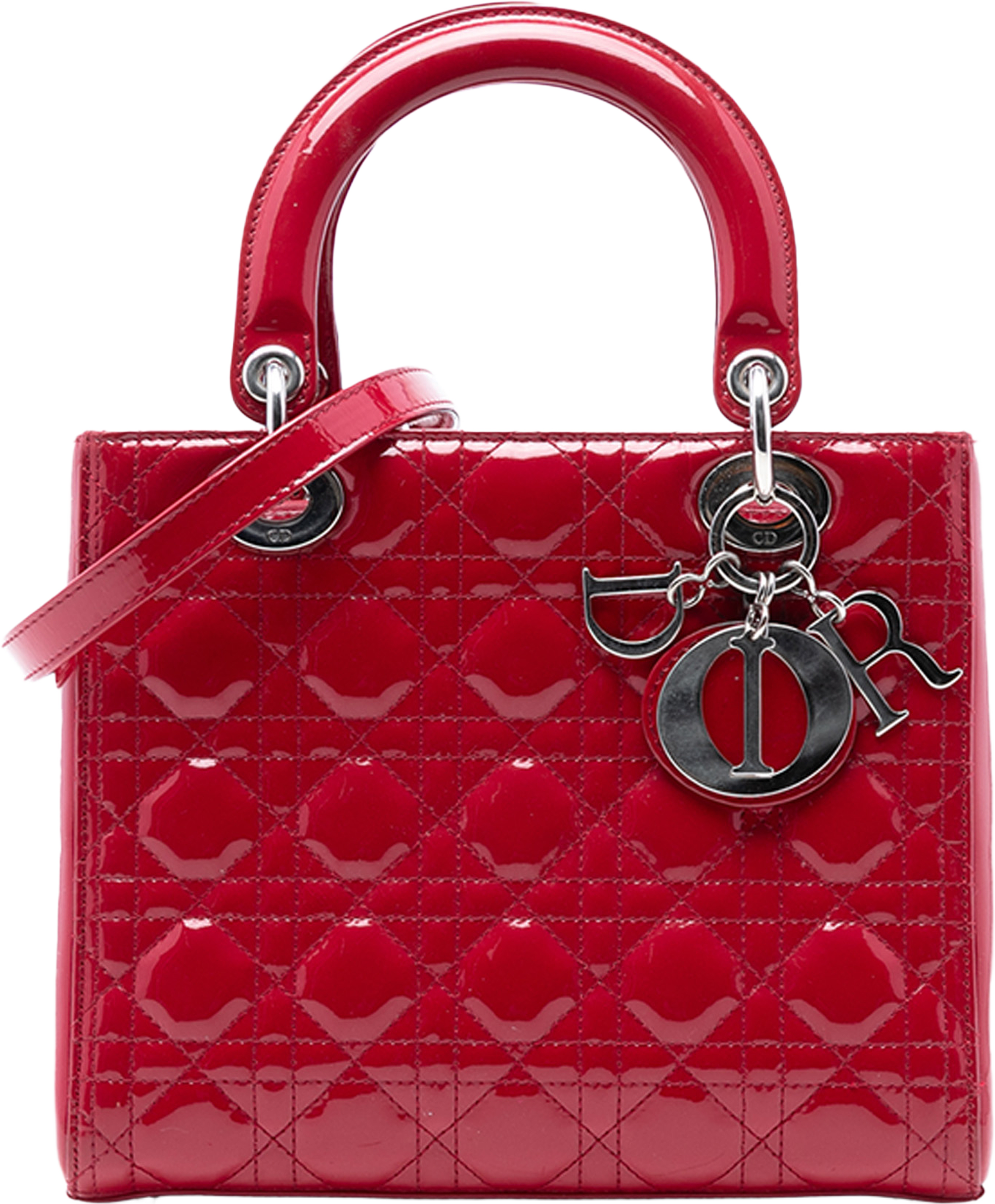 Dior Medium Patent Cannage Lady Dior, från Luxclusif, i färgen red. Klicka för att öppna bilden i stort format