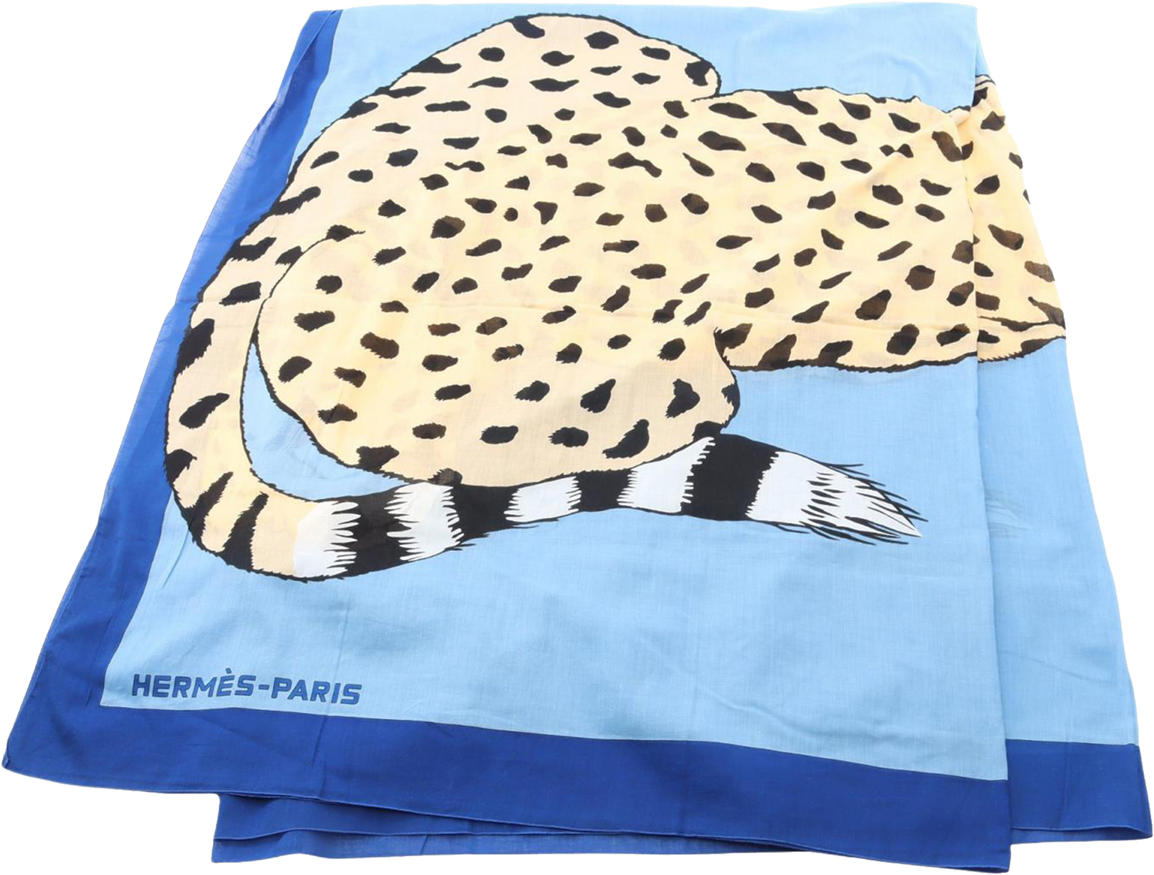 Hermès Pareo Stall Leopard Printed Cotton Scarf, från Luxclusif, i färgen light blue. Klicka för att öppna bilden i stort format
