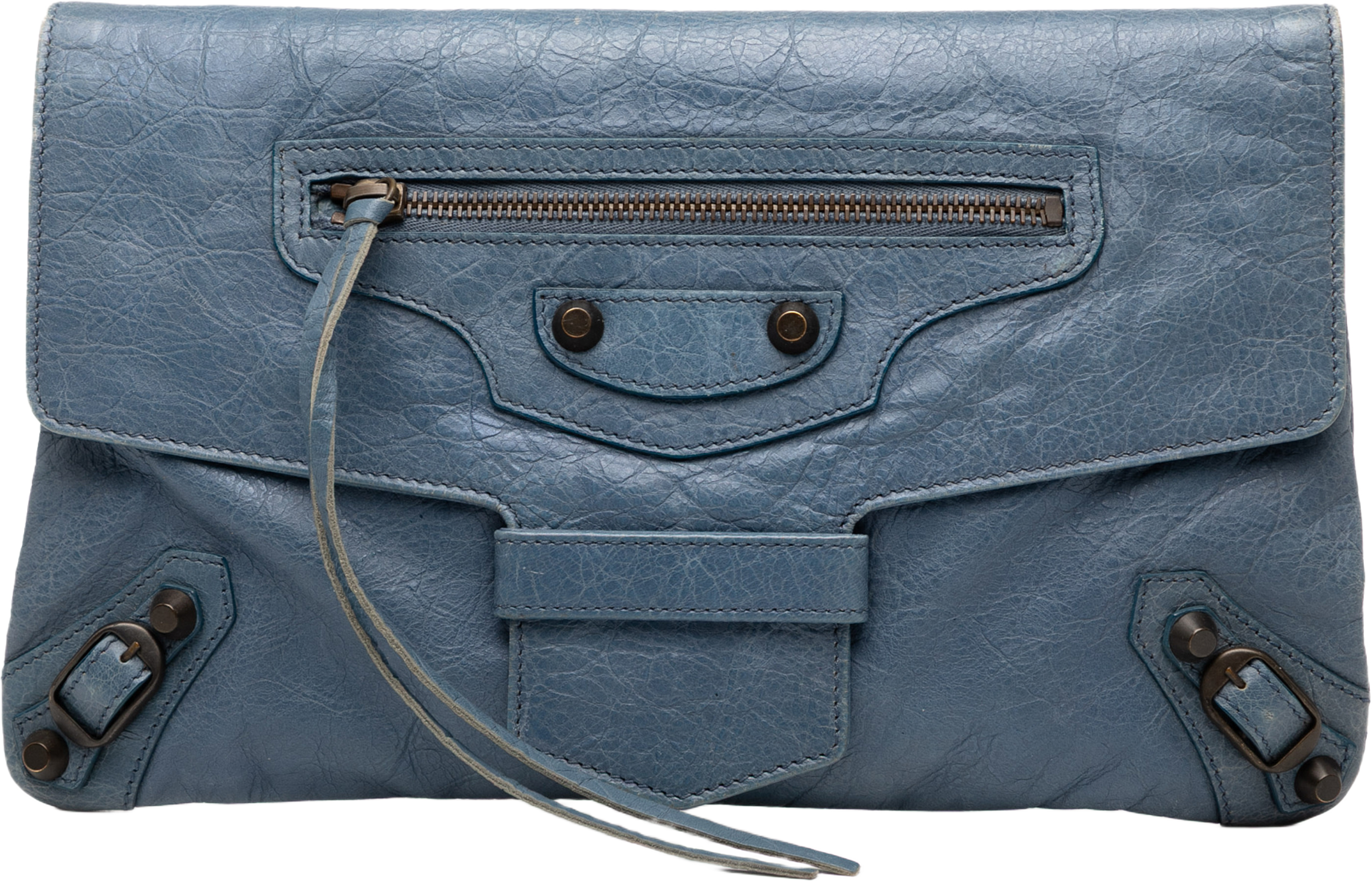 Balenciaga Lambskin Motocross Classic City Clutch, från Luxclusif, i färgen blue. Klicka för att öppna bilden i stort format