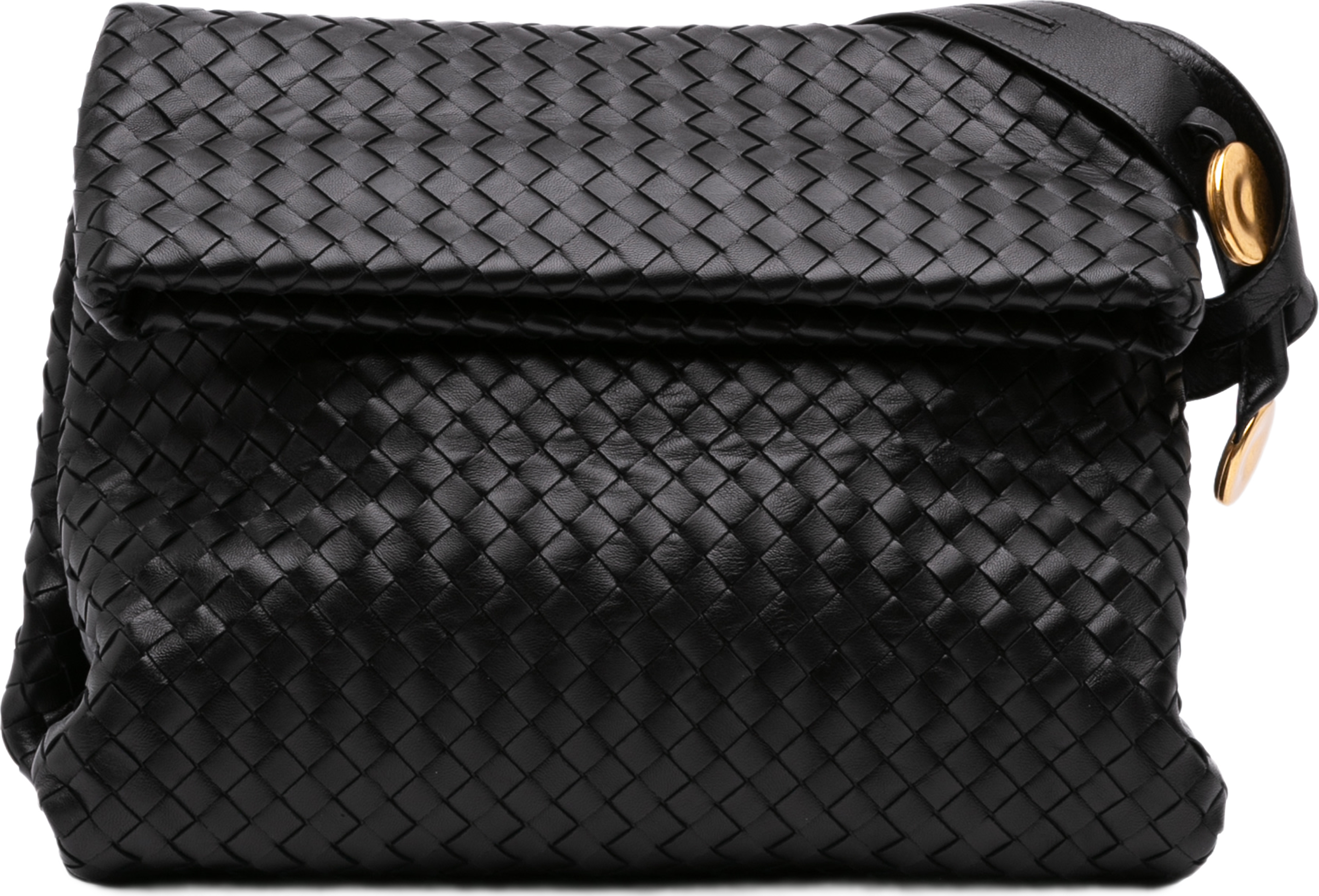 Bottega Veneta Small Nappa Intrecciato Fold Over Flap Crossbody, från Luxclusif, i färgen svart. Klicka för att öppna bilden i stort format