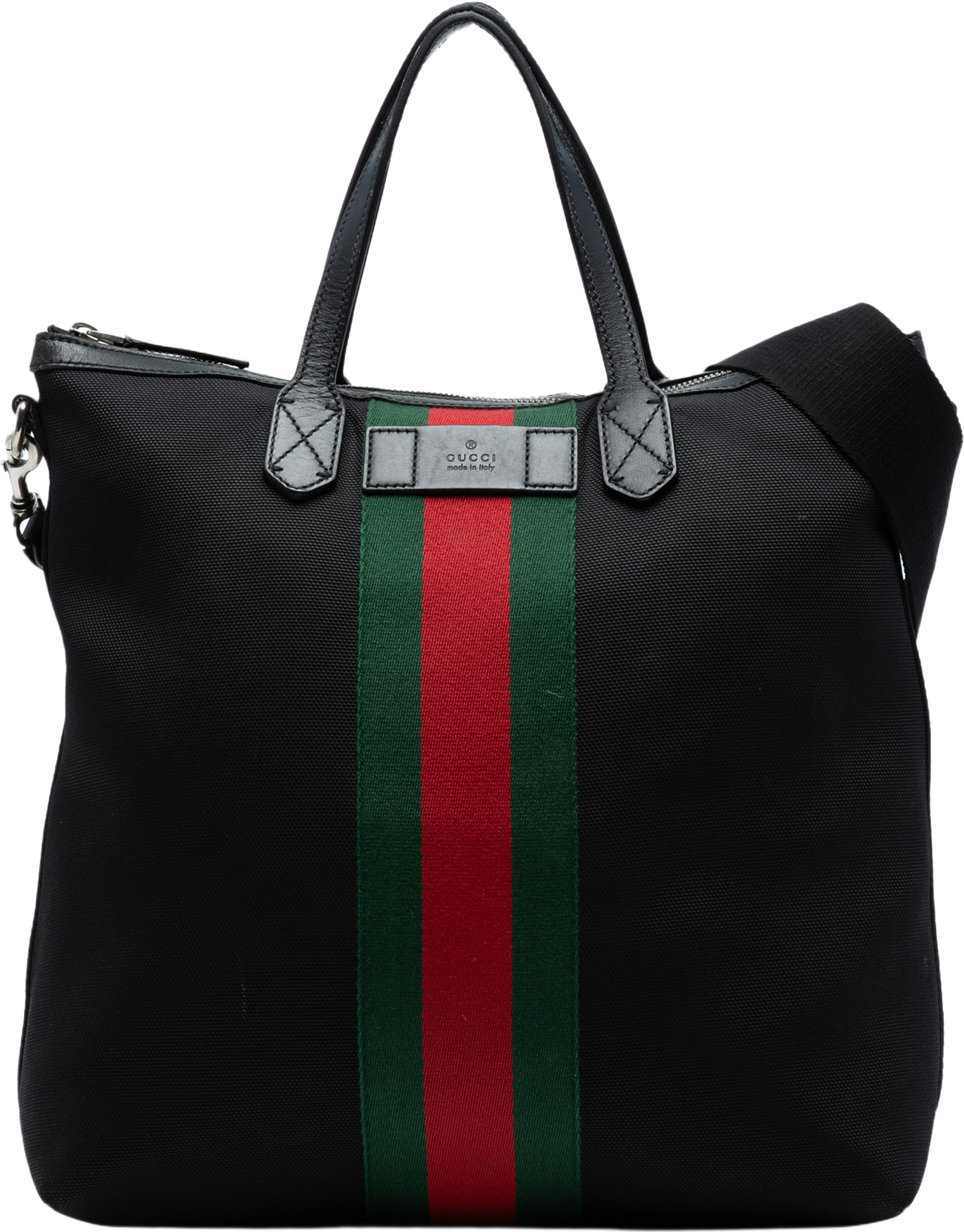 Gucci Canvas Techno Web Vertical Zip Tote, från Luxclusif, i färgen black. Klicka för att öppna bilden i stort format