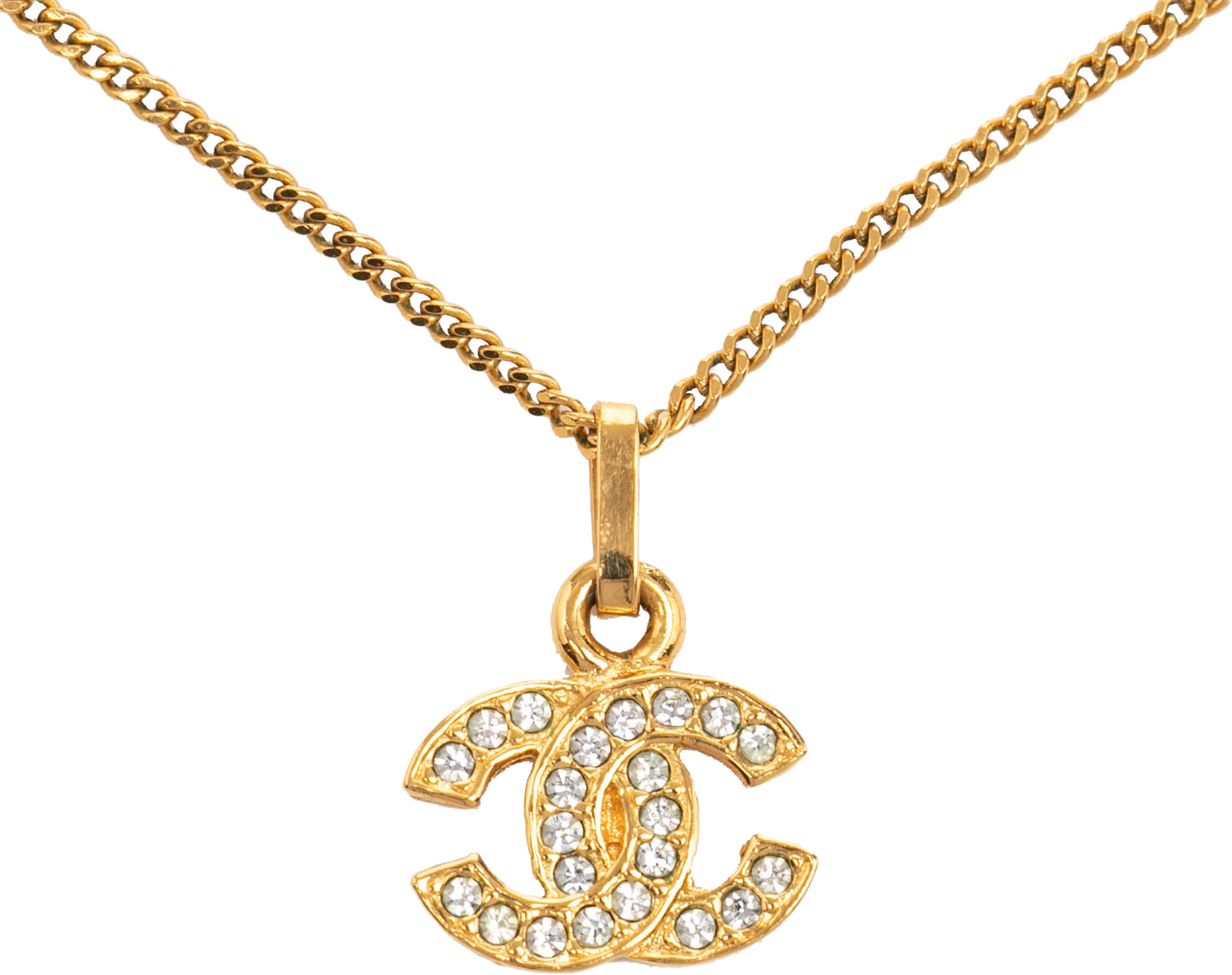 Chanel Cc Gold Plated Rhinestones Pendant Necklace, från Luxclusif, i färgen gold. Klicka för att öppna bilden i stort format