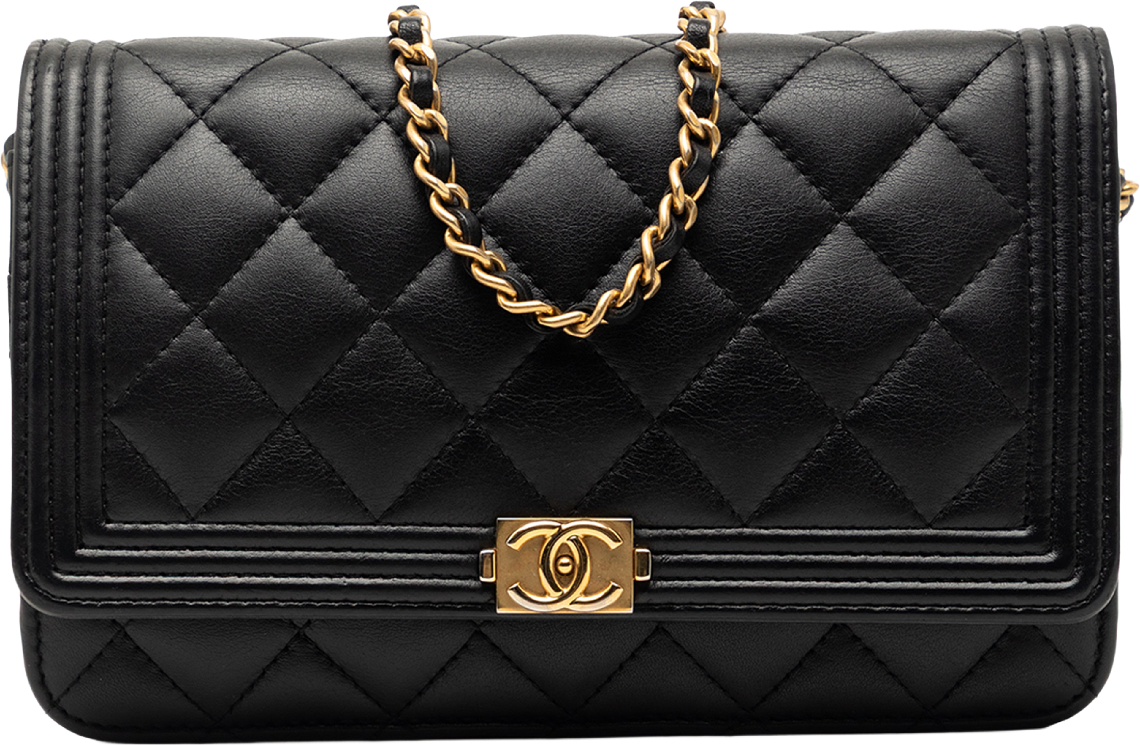 Chanel Quilted Lambskin Boy Wallet On Chain, från Luxclusif, i färgen black. Klicka för att öppna bilden i stort format