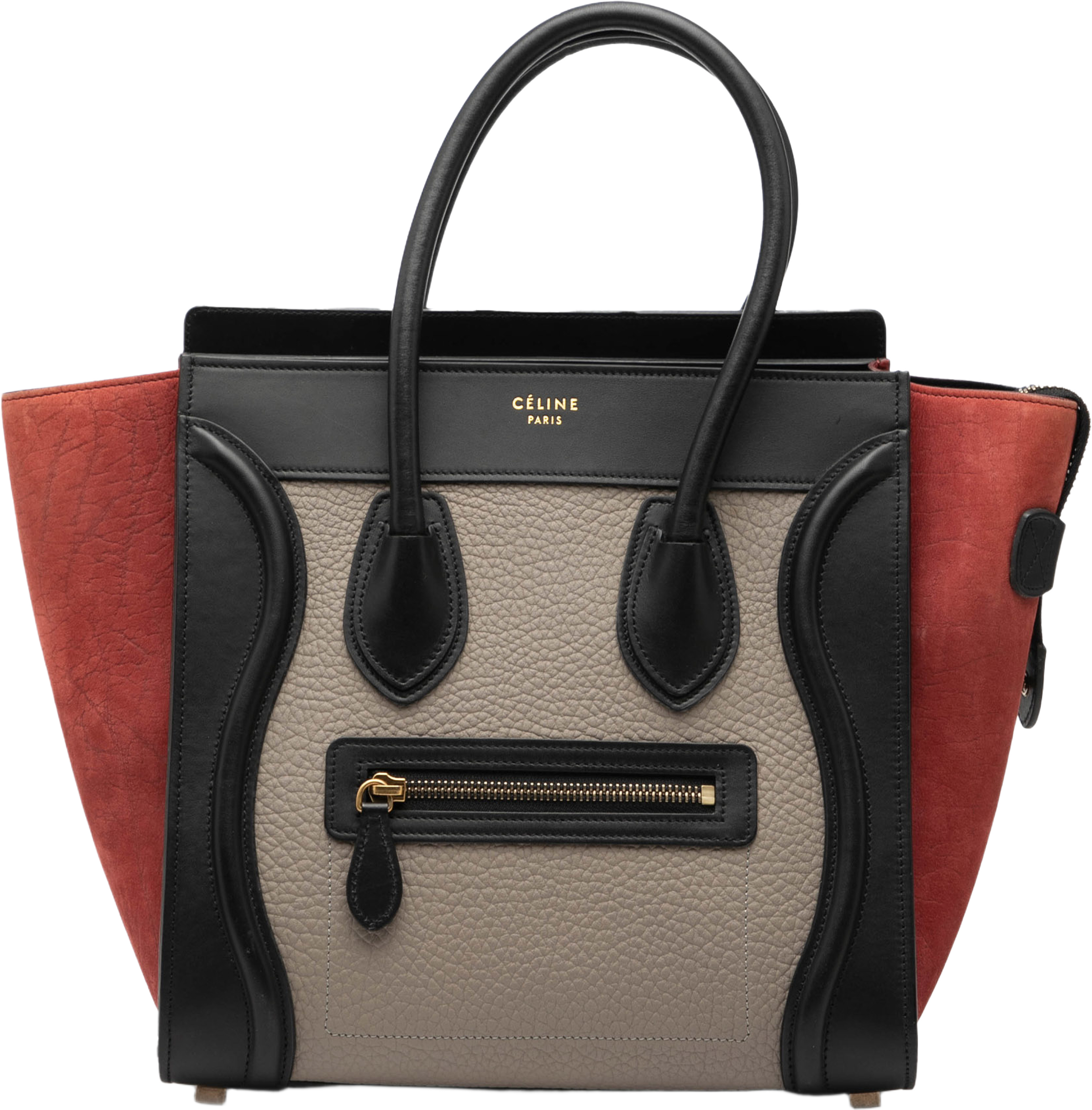 Celine Micro Tricolor Leather Luggage Tote, från Luxclusif, i färgen beige. Klicka för att öppna bilden i stort format