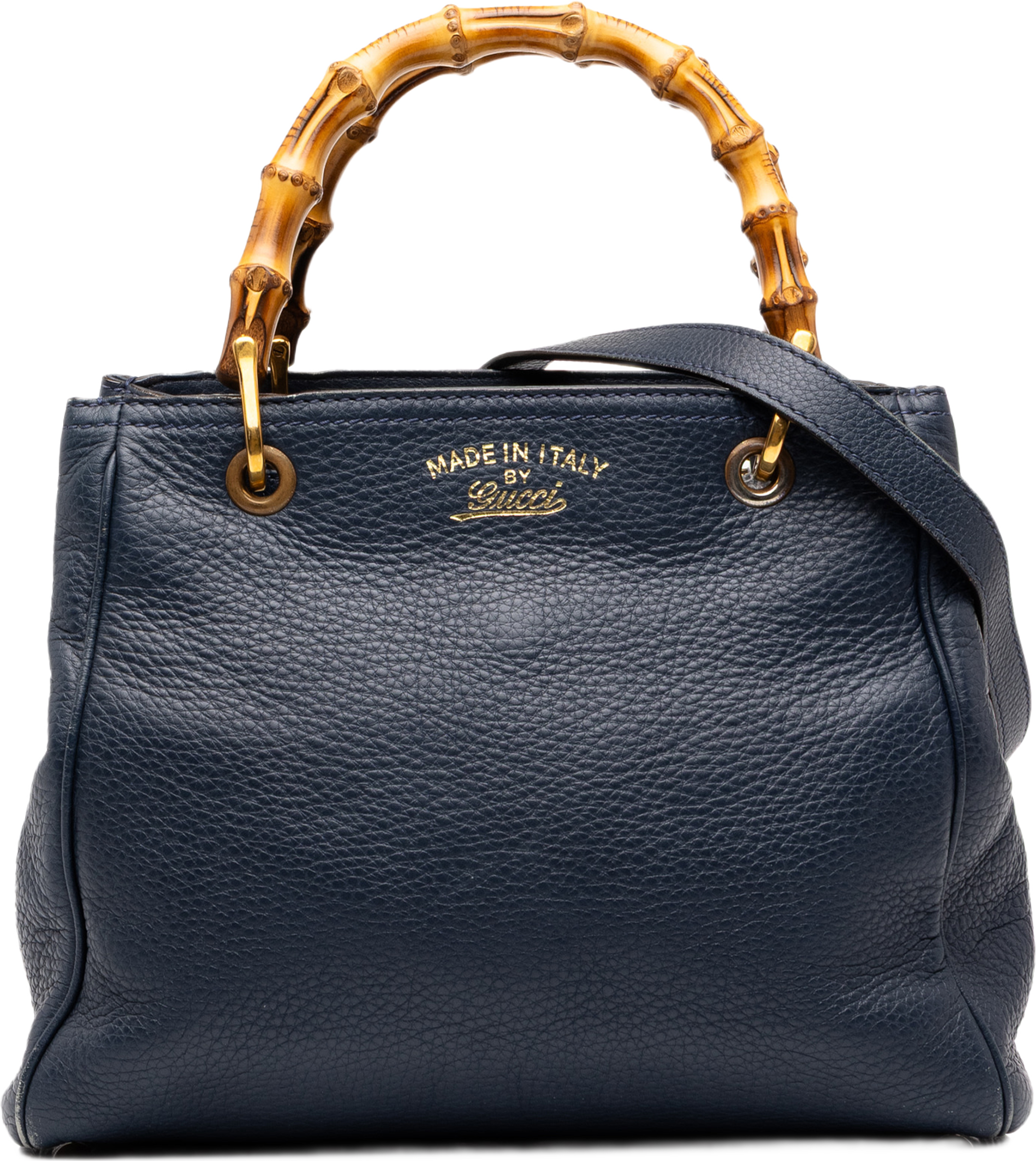 Gucci Small Calfskin Bamboo Shopper Satchel, från Luxclusif, i färgen blå. Klicka för att öppna bilden i stort format