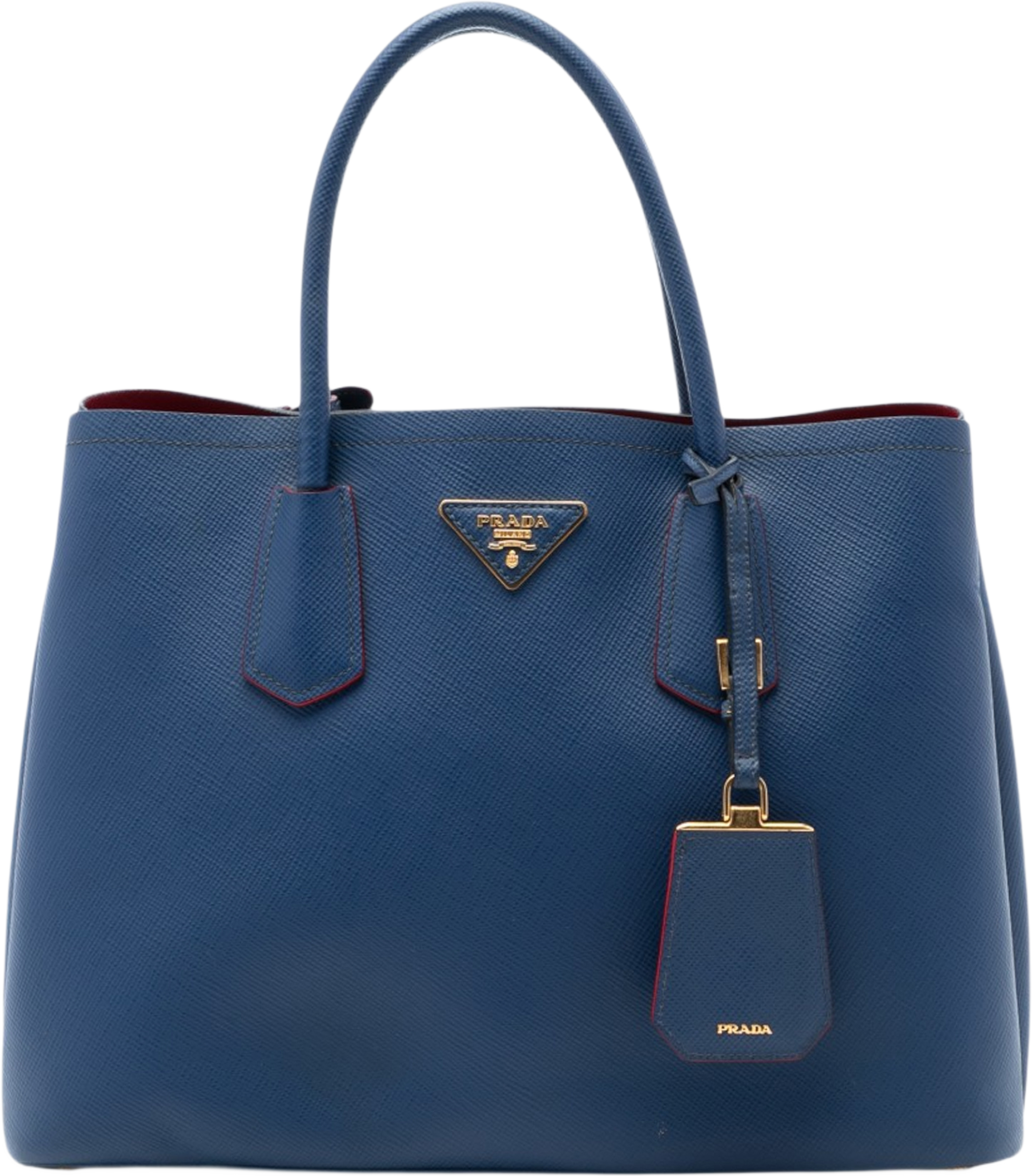 Prada Medium Saffiano Cuir Double Satchel, från Luxclusif, i färgen blue. Klicka för att öppna bilden i stort format