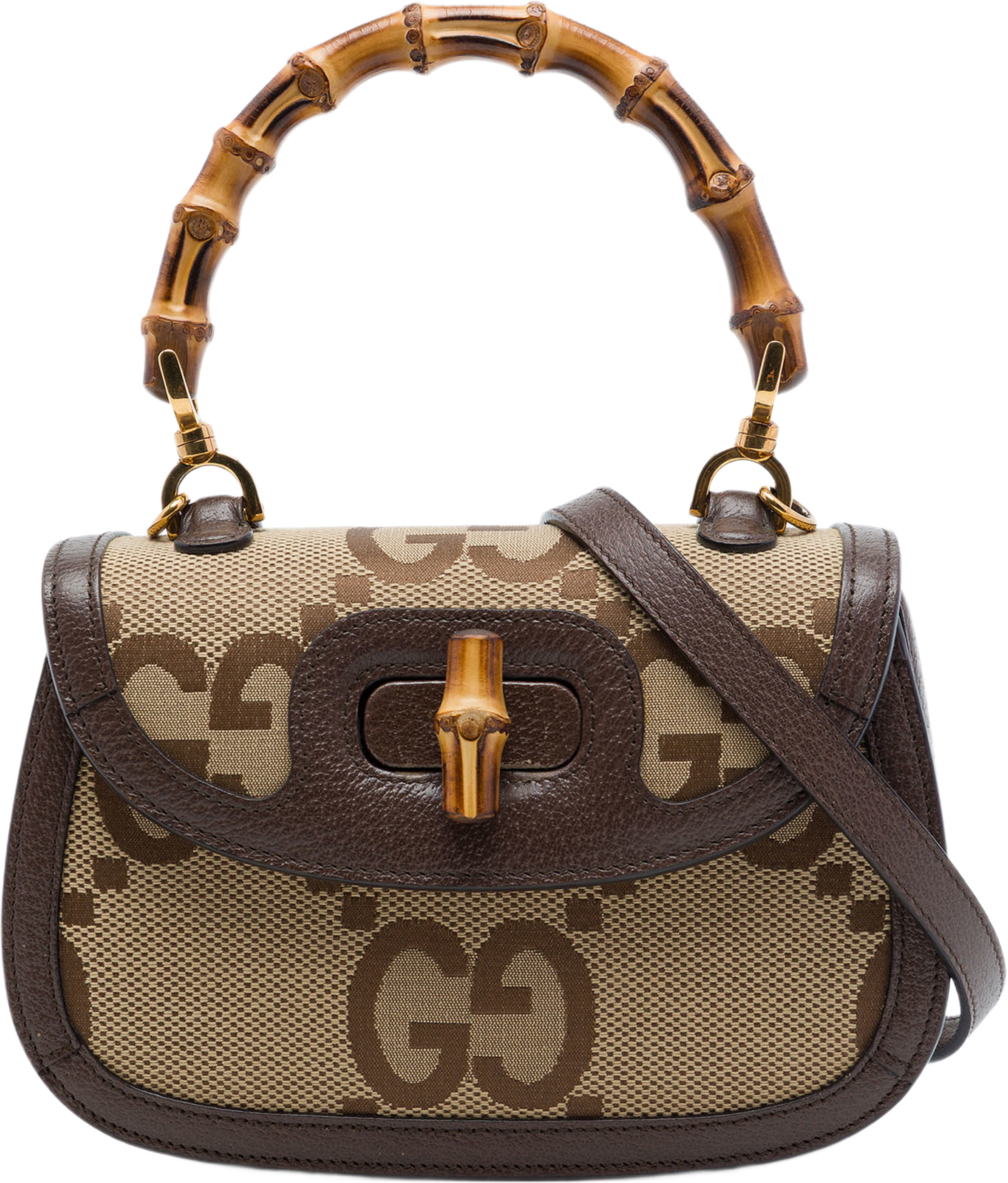 Gucci Small Calfskin Lovelight Bamboo Top Handle Bag, från Luxclusif, i färgen beige. Klicka för att öppna bilden i stort format